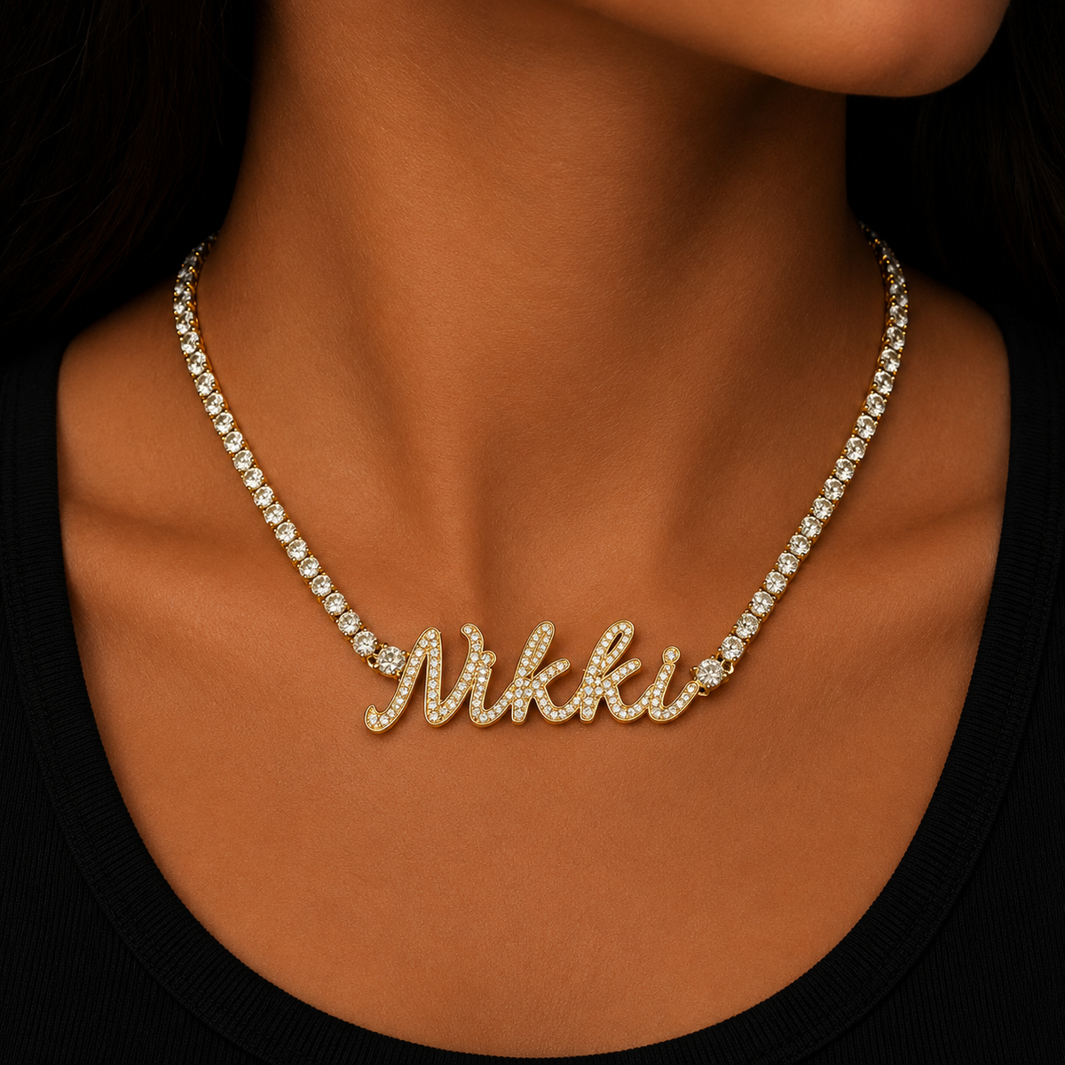 Custom Name Necklace for Women Choker Real Gold Plated Chain Hip Hop Jewelry