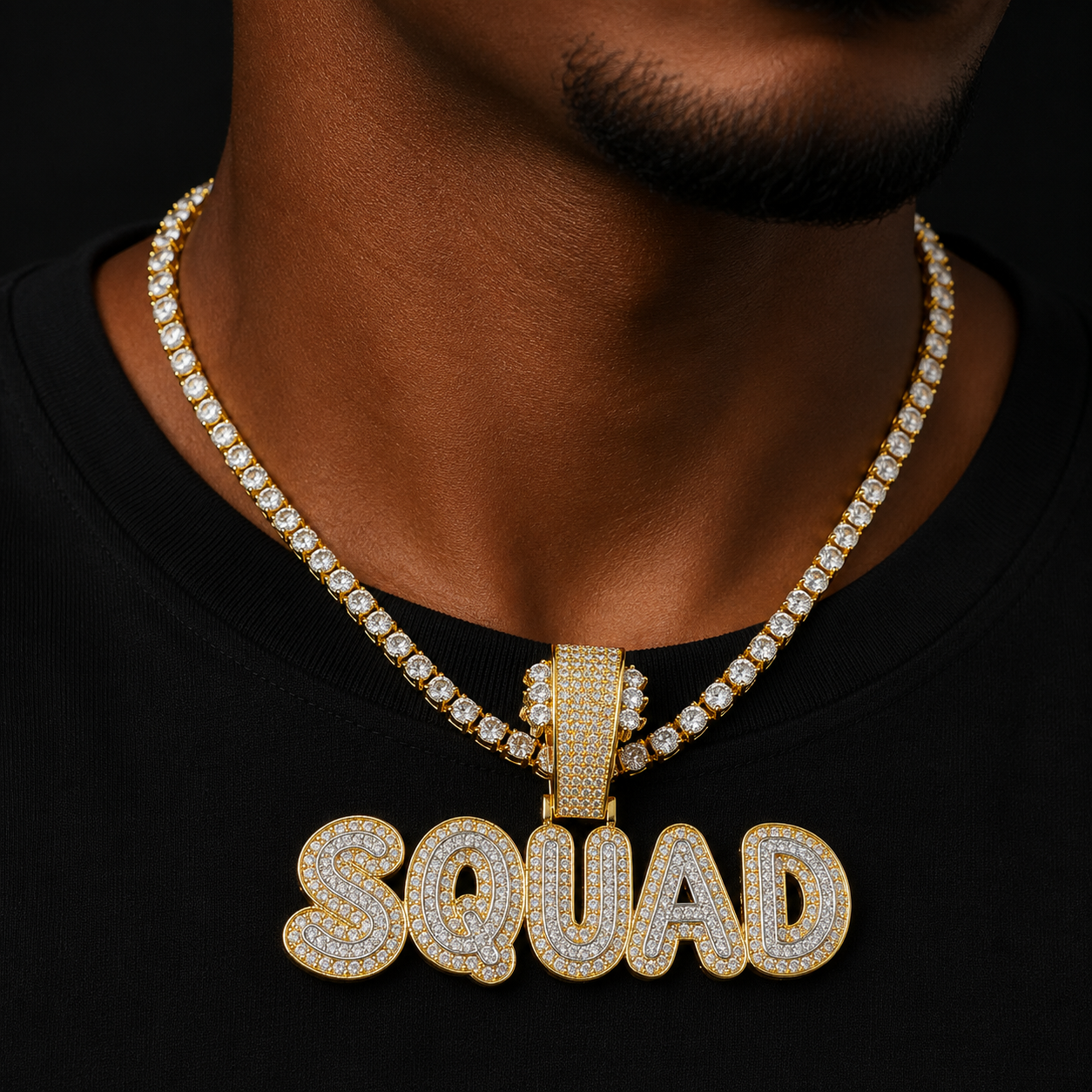 Bubble Letter Custom Name Necklace for Men Iced Out Pendant Two Tone Layer Font Personalized Charm Hip Hop Jewelry