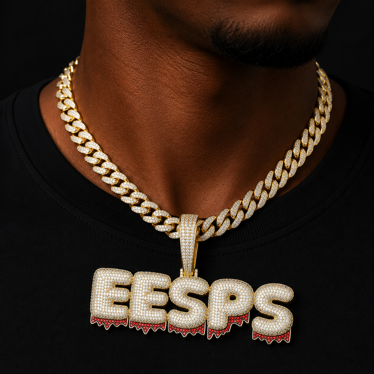 Bubble Letter Custom Name Necklace for Men Red Drippy Personalized Pendants Zircon Hip Hop Jewelry Real Gold Plated Iced Out