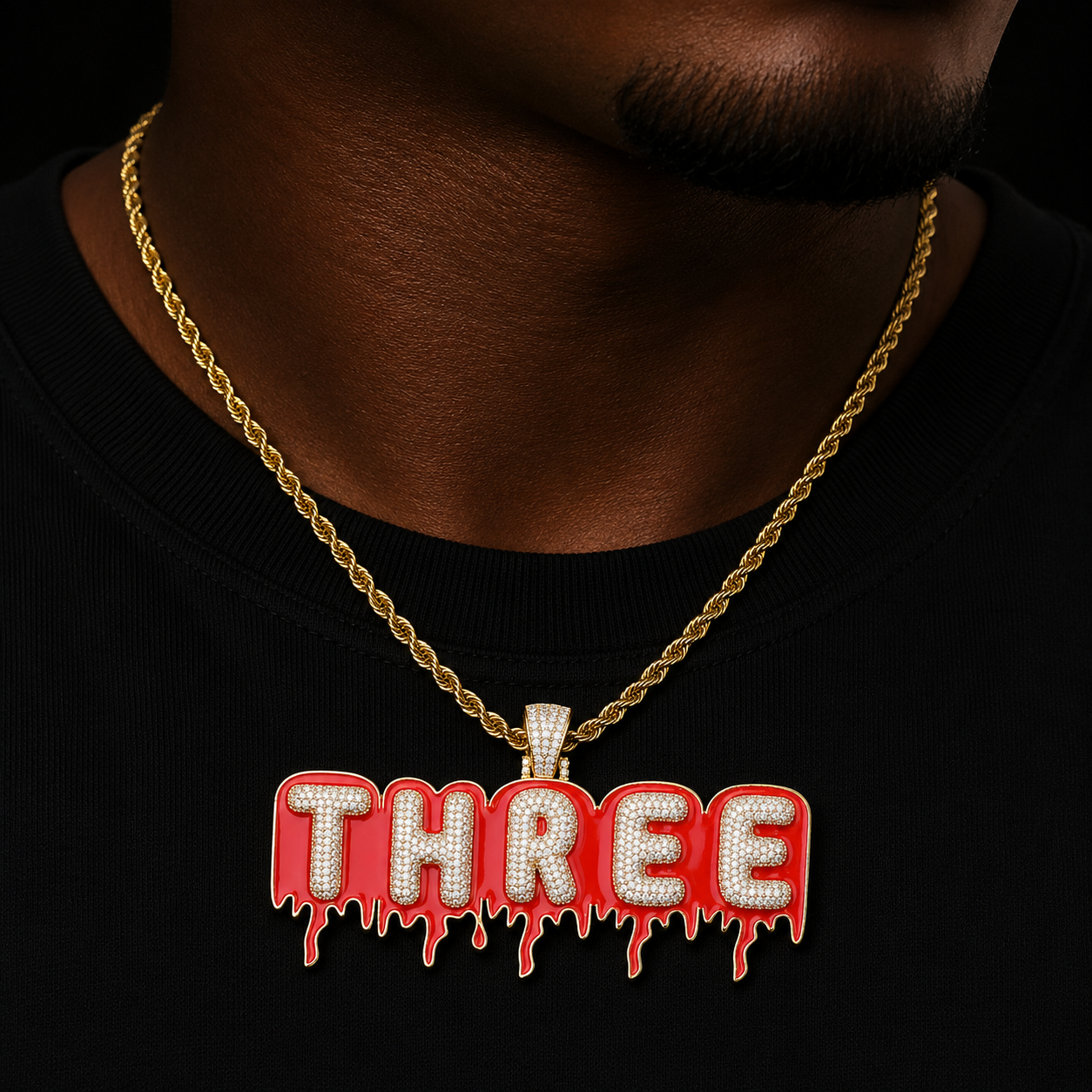 Custom Name Red Color Oil Crushing Bubble Drip letter Chain Necklaces & Pendant Zircon Men's Hip Hop Jewelry with Tennis Chain