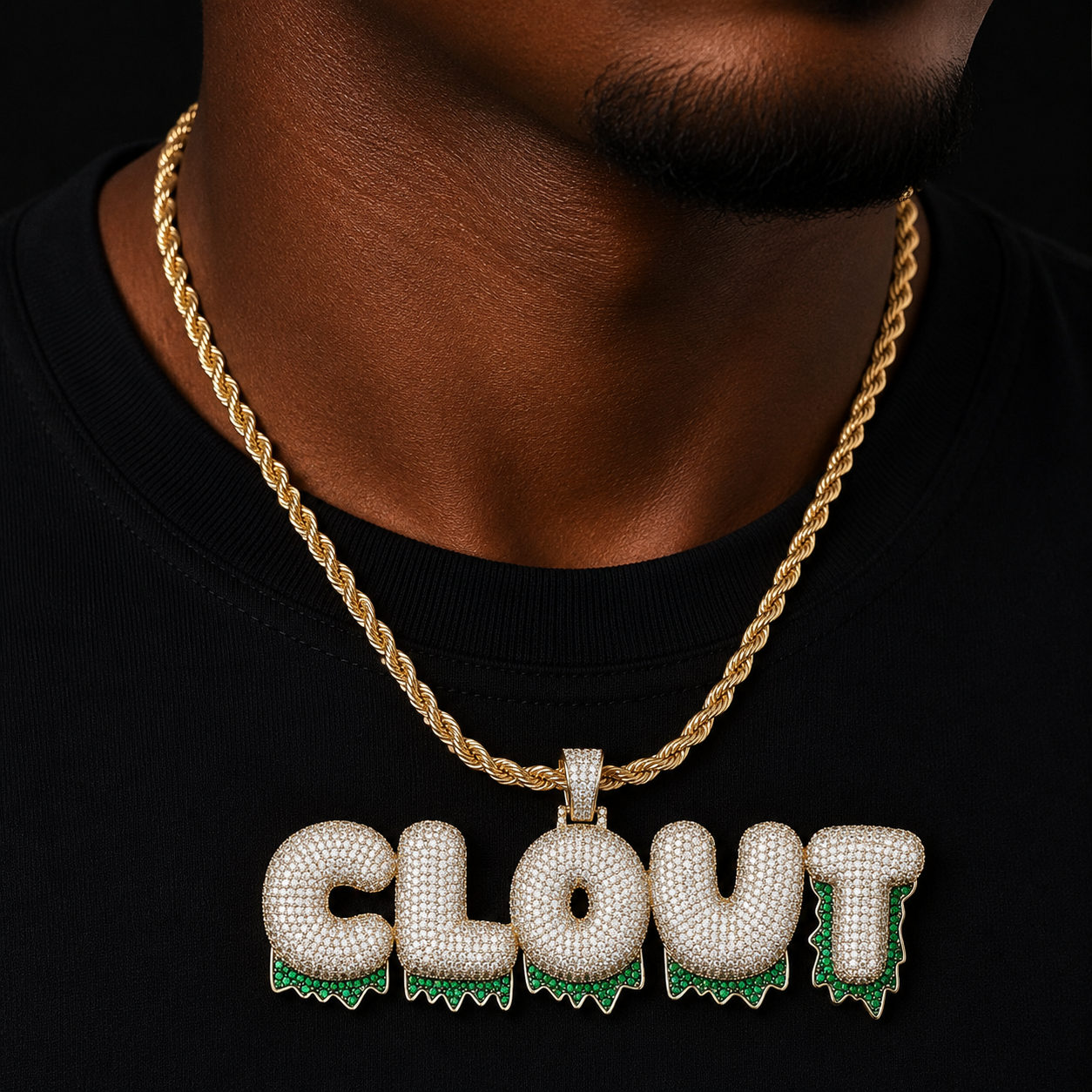 Custom Name Green Color Drip Bubble Letters Pendants Necklaces Men's Zircon Hip Hop Jewelry With 4MM Tennis Chain For Gift