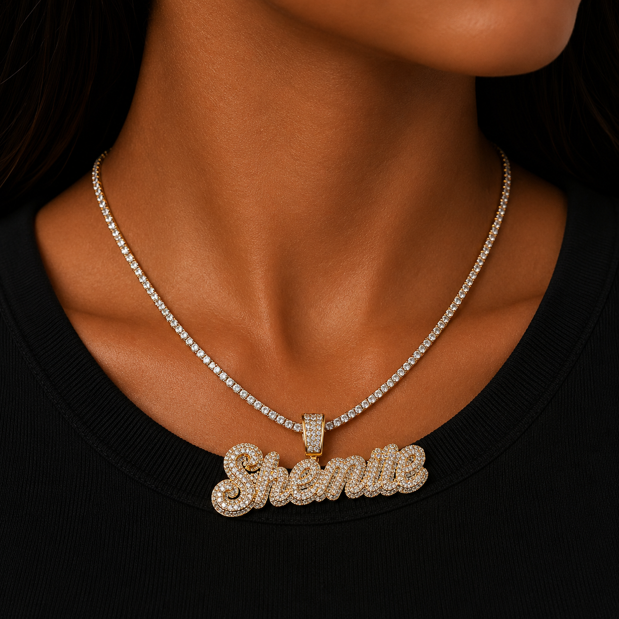 Bubble Letter Custom Name Necklace Personalized Pendant Cursive Font Double Color Women Charms Rock Street Hip Hop Jewelry