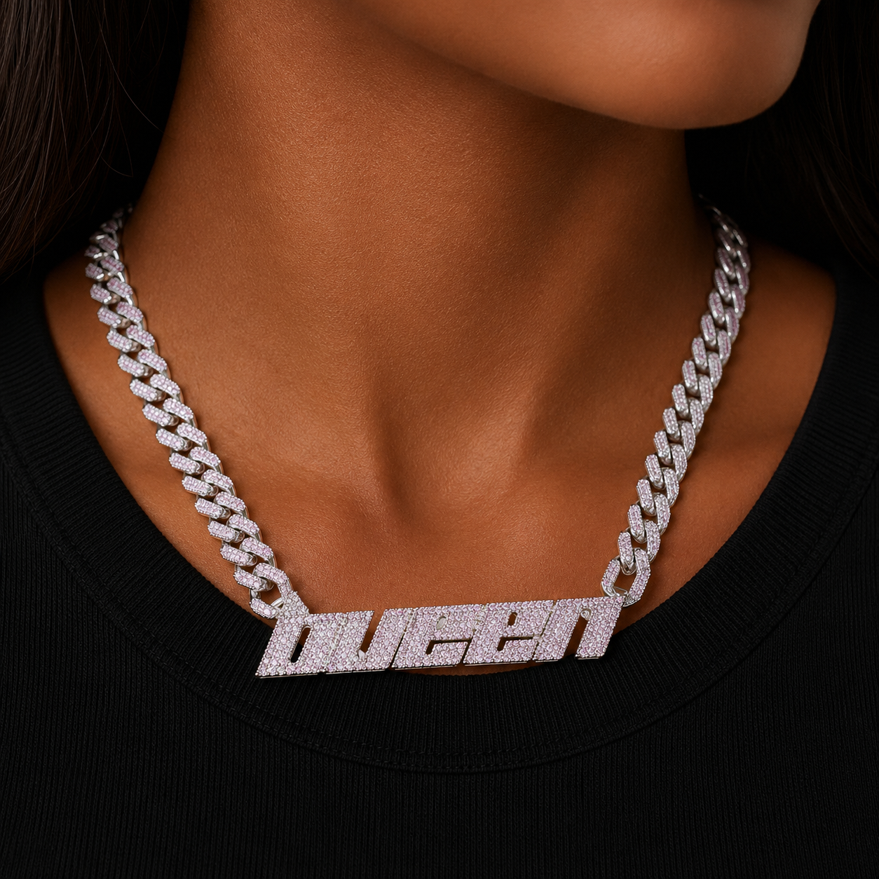 Bubble Letter Custom Initial Name Necklace for Women With Miami Cuban Link Chain Iced Out Bling Baguette Hip Hop Jewelry