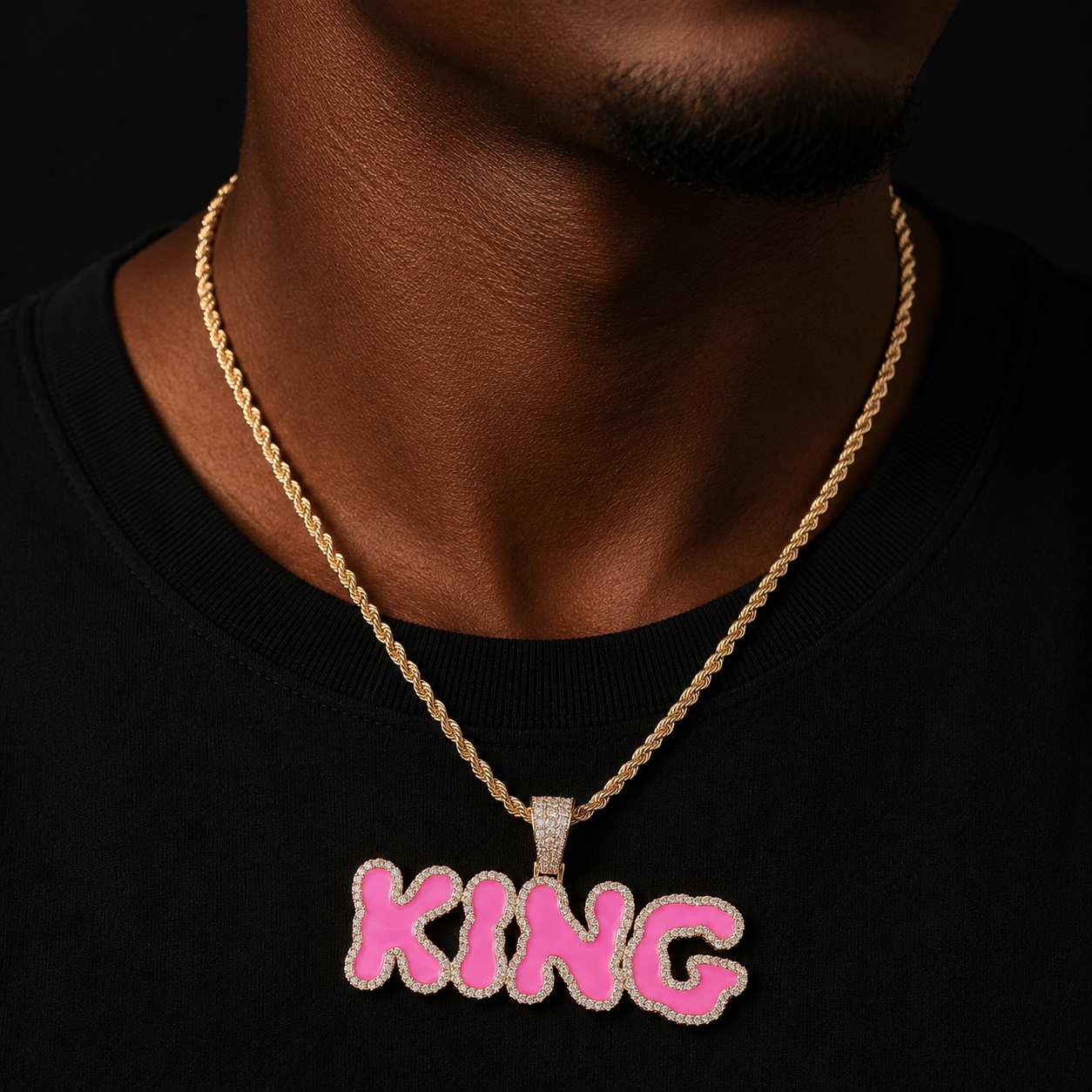 Solid Back Custom Name Pink Oil Bubble Letters Pendant Necklaces For Men Women Bling Cubic Zircon Hip Hop Rokas Jewelry