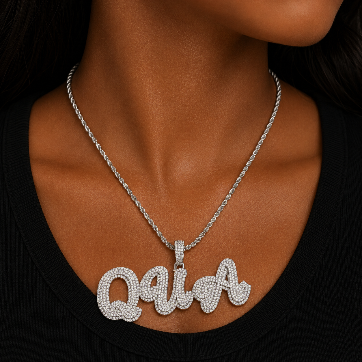 Bubble Letter Name Necklace Personalized Ice Out Pendant Hip Hop Fashion Jewelry for Women 2022 Trend Free Shipping Items