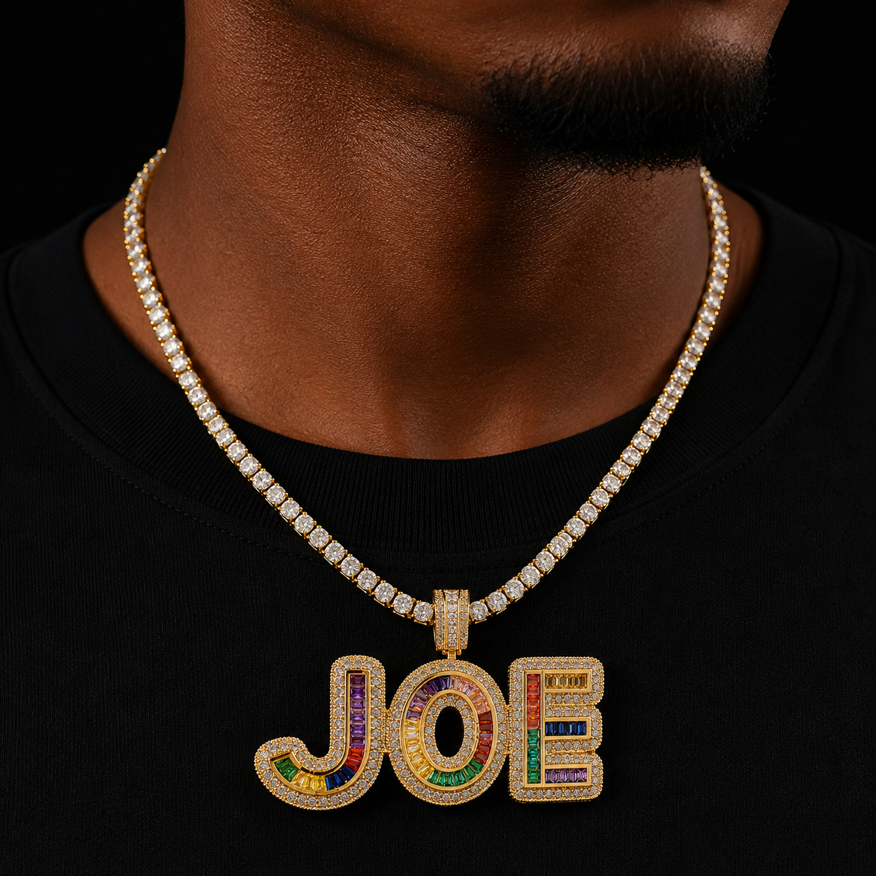 Bubble Letter Custom Name Necklace for Men Baguette Personazlied Pendant Real Gold Plated Hip Hop Jewelry 2022 Trend