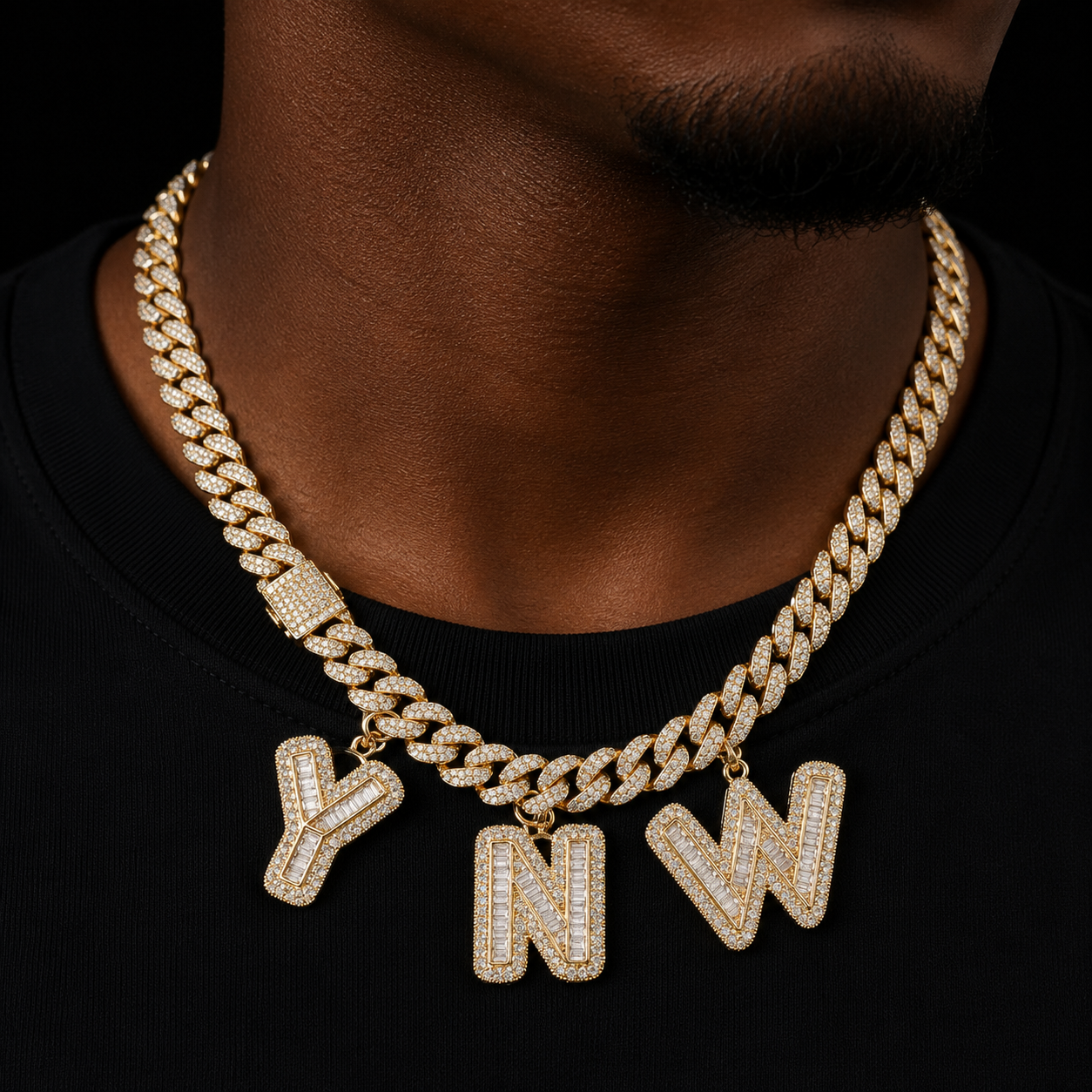 Custom Name Baguette Letters With 10MM Cuban Chain Pendants Necklaces Men's Zircon Hip Hop Rock Jewelry Letter Replaceable