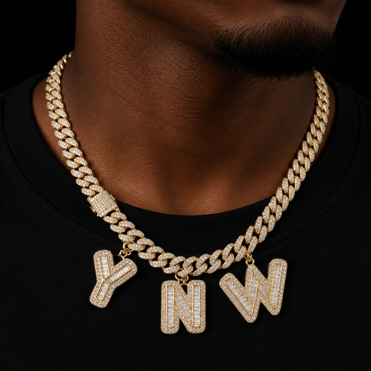 Custom Name Baguette Letters With 10MM Cuban Chain Pendants Necklaces Men's Zircon Hip Hop Rock Jewelry Letter Replaceable