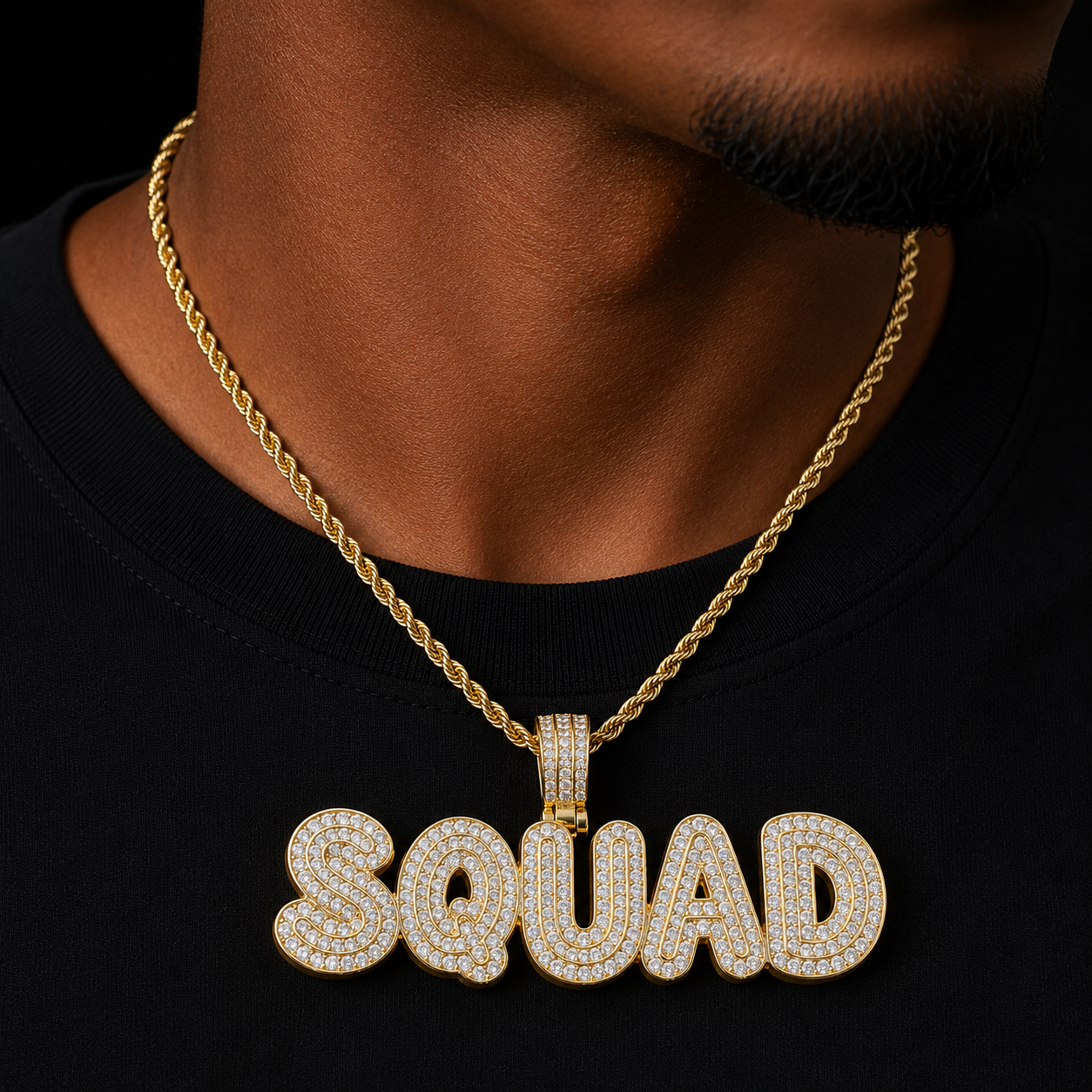 Bubble Letter Custom Name Necklace for Men Solid Back Personalized Pendant Real Gold Plated Hip Hop Jewelry
