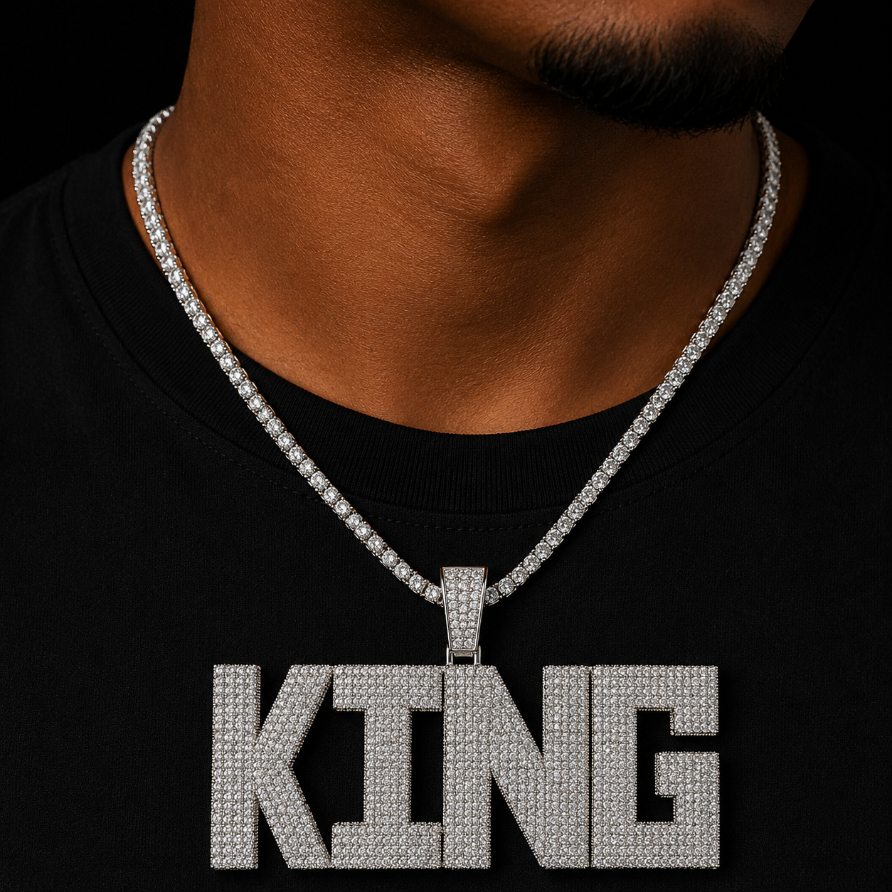 Bubble Letter Iced Out Custom Name Necklace for Men Personalized Block Pendant Double Color Cubic Zirconia Hip Hop Jewelry