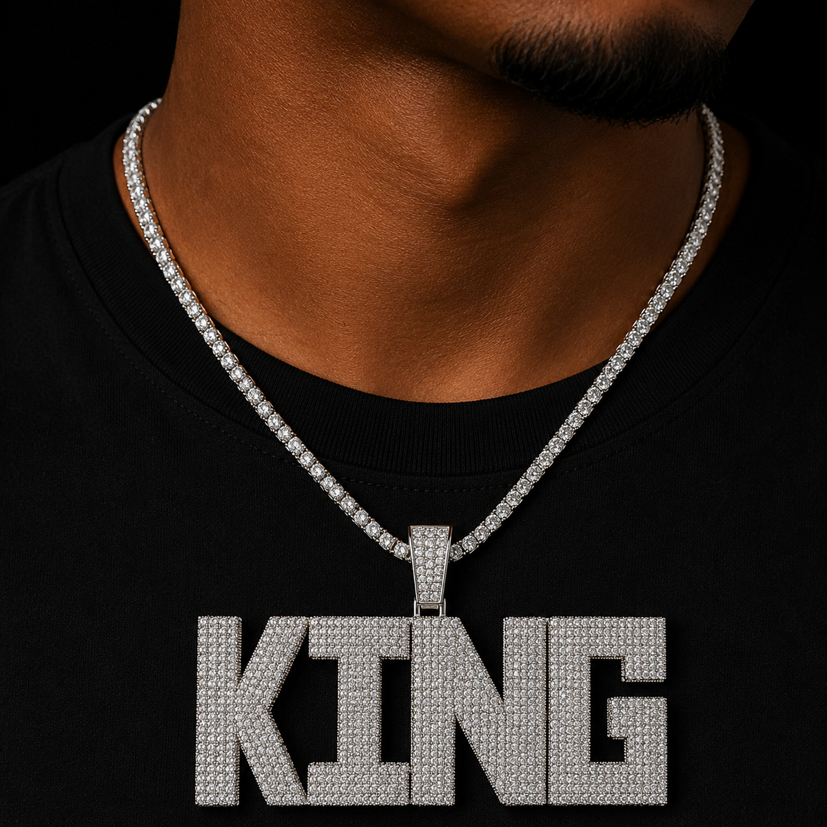 Bubble Letter Iced Out Custom Name Necklace for Men Personalized Block Pendant Double Color Cubic Zirconia Hip Hop Jewelry
