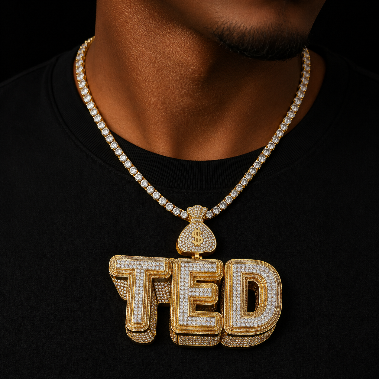 Bubble Letter Custom Name Necklace for Men Personalized Pendants Charms Money Bag Bail Hip Hop Jewelry