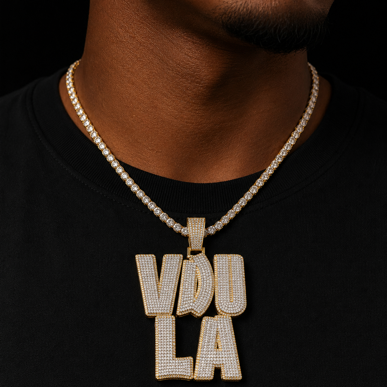 Bubble Letter Customized  Name Plated Necklace for Men Iced Out Personalized Pendant Two Tone Hip Hop Jewelry