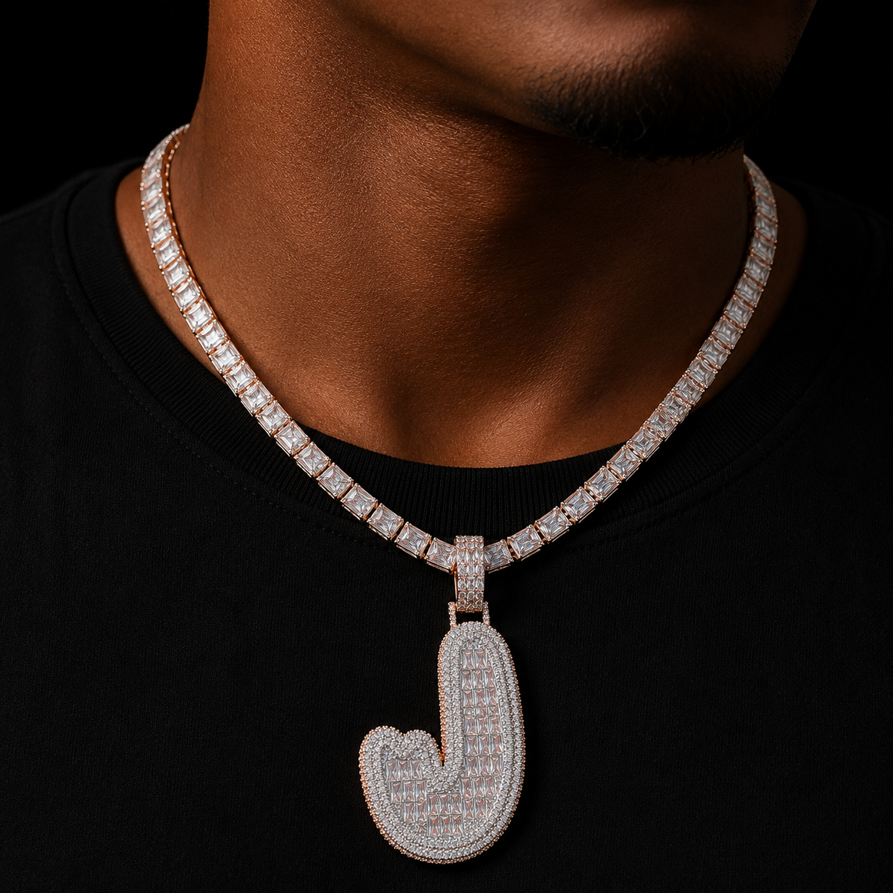 Bubble Letter Baguette Initial Cursive Jewelry Iced Out Pendant Prong Setting Made By Hand Customized Name Necklace for Men