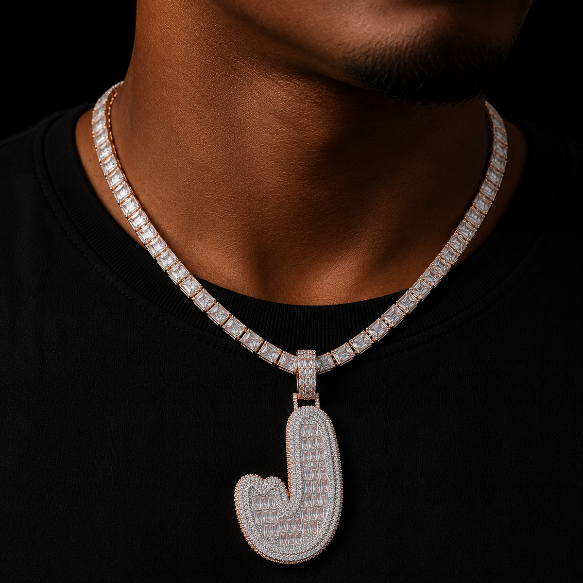 Bubble Letter Baguette Initial Cursive Jewelry Iced Out Pendant Prong Setting Made By Hand Customized Name Necklace for Men