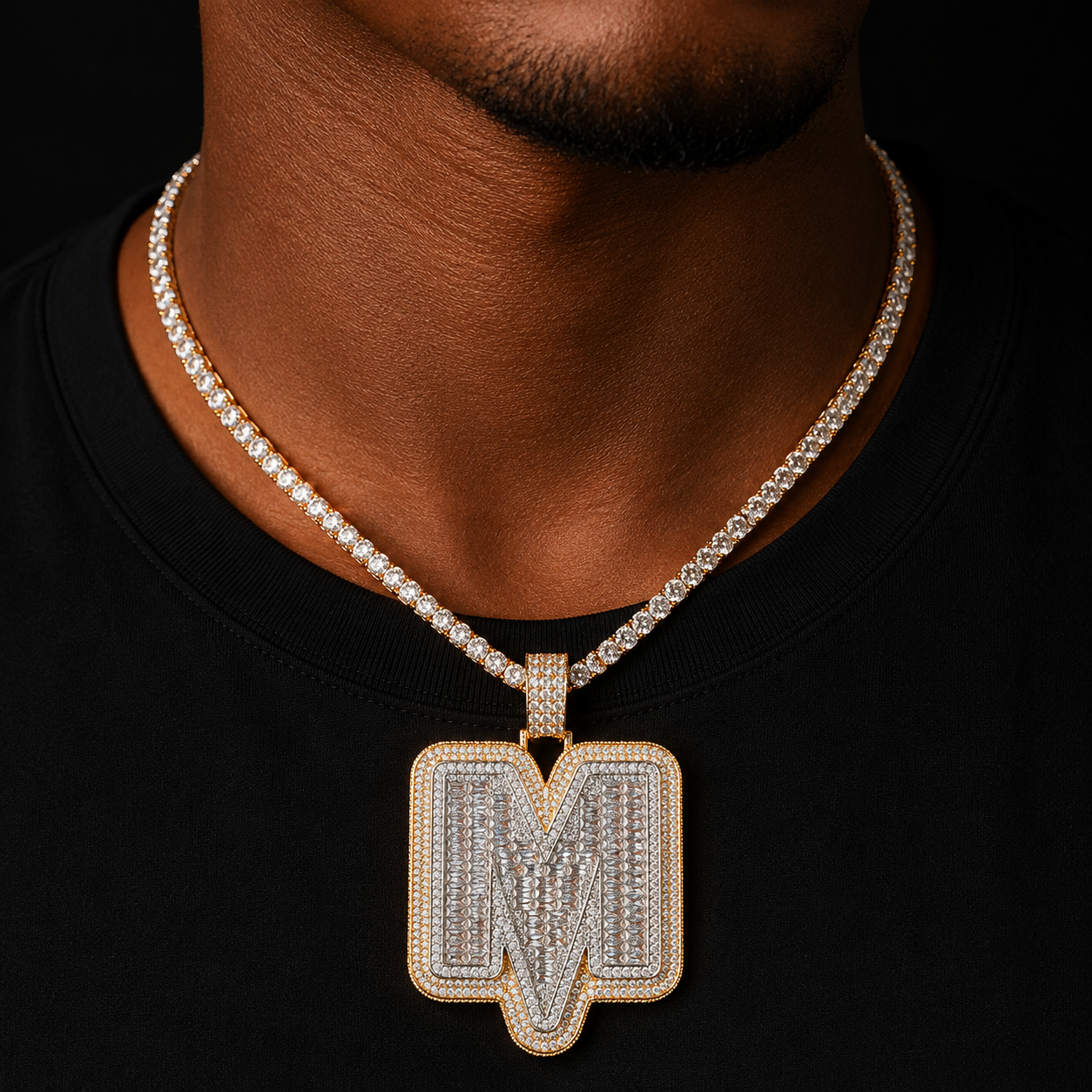 Bubble Letter Jewelry Initial Necklace for Men Iced Out Baguette Pendant Prong Setting Hip Hop Rock Street