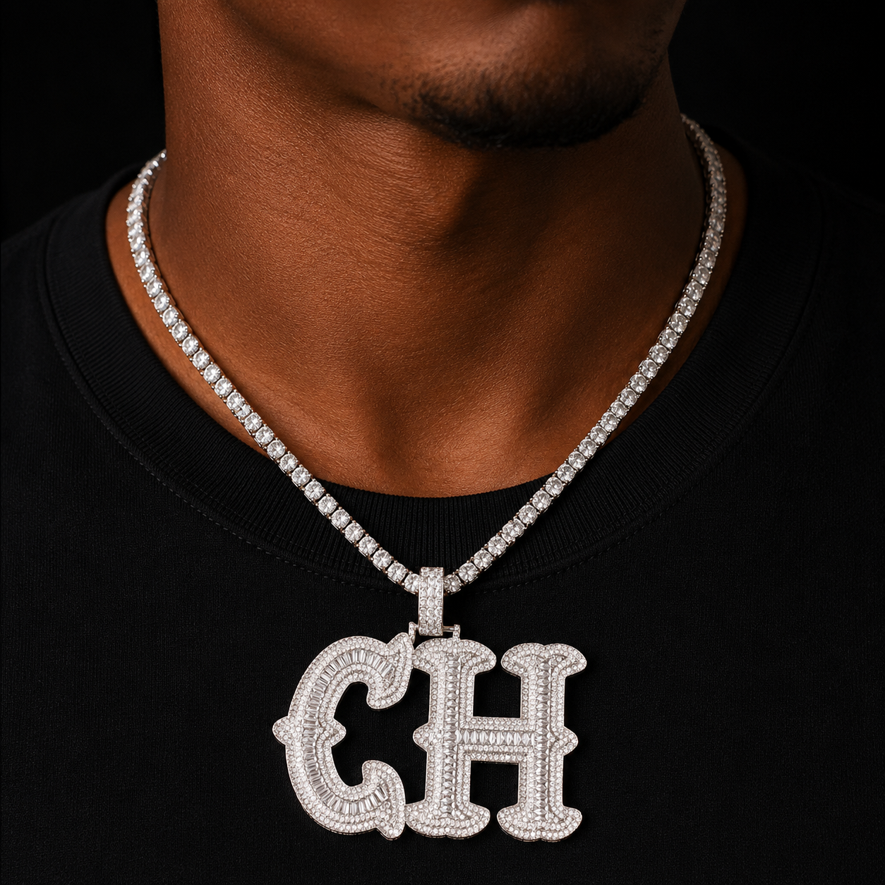 Bubble Letter Customized Name Necklace for Men Baguette Iced Out Cursive Two Layers Hip Hop Jewelry