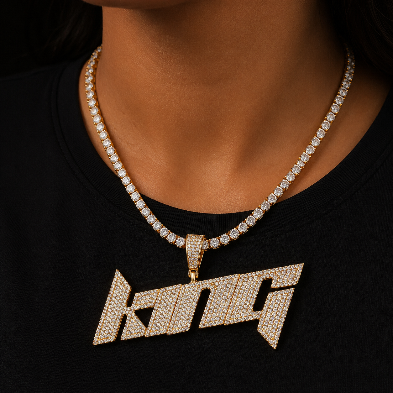 Bubble Letter Iced Out Necklace for Women Sporty Custom Name Pendant Prong Setting Hip Hop Jewelry