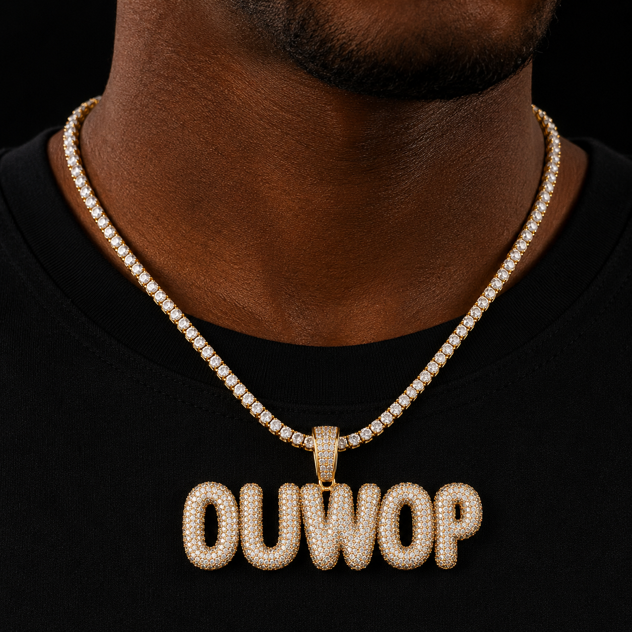 Bubble Letter Custom Name Plates Necklaces for Men Personalized Pendant Charm Zircon Hip Hop Jewelry Iced Out Collares