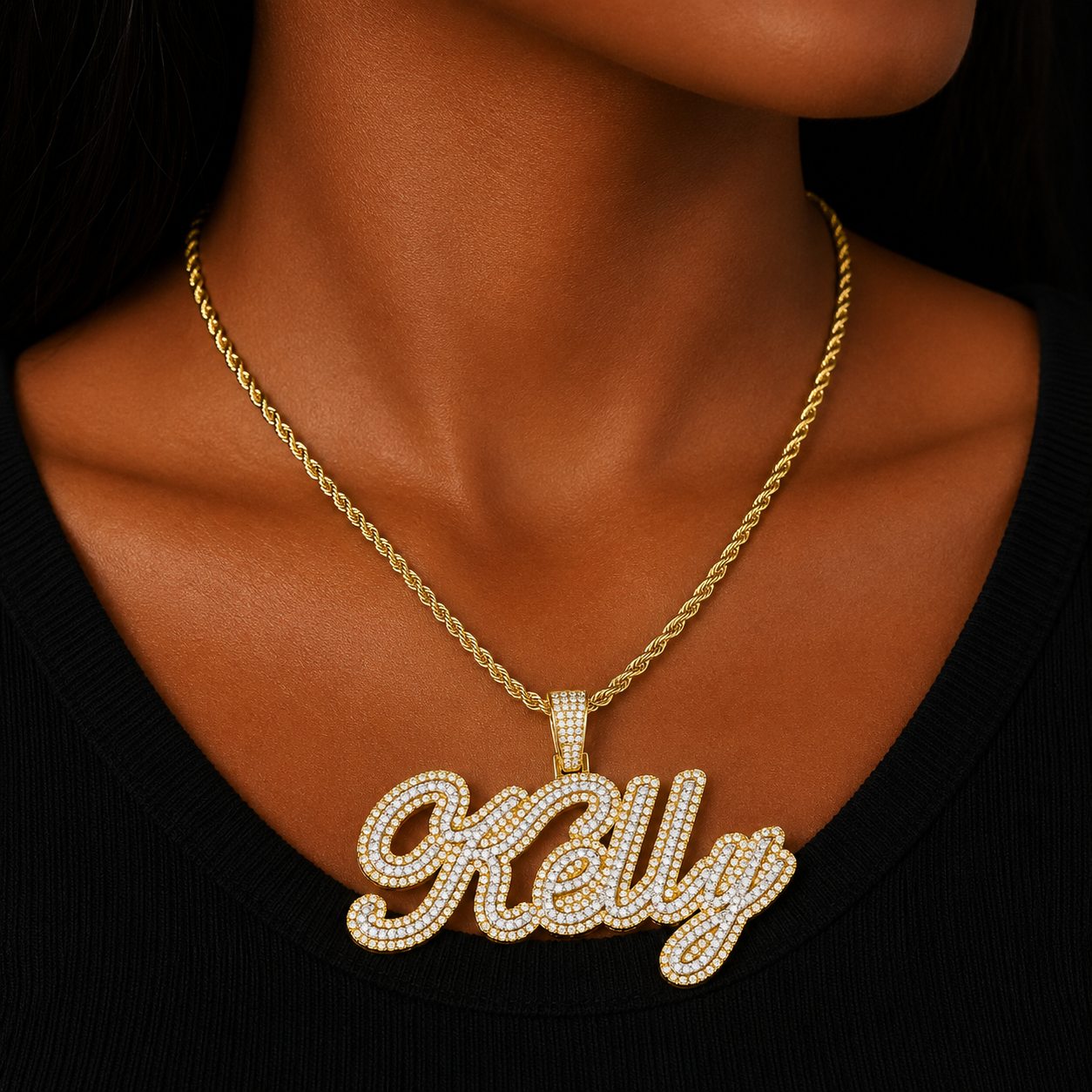 Bubble Letter Iced Out Customized Necklaces Personalized Name Plates Pendants for Women Double Color Hip Hop Jewelry 2022 Trend
