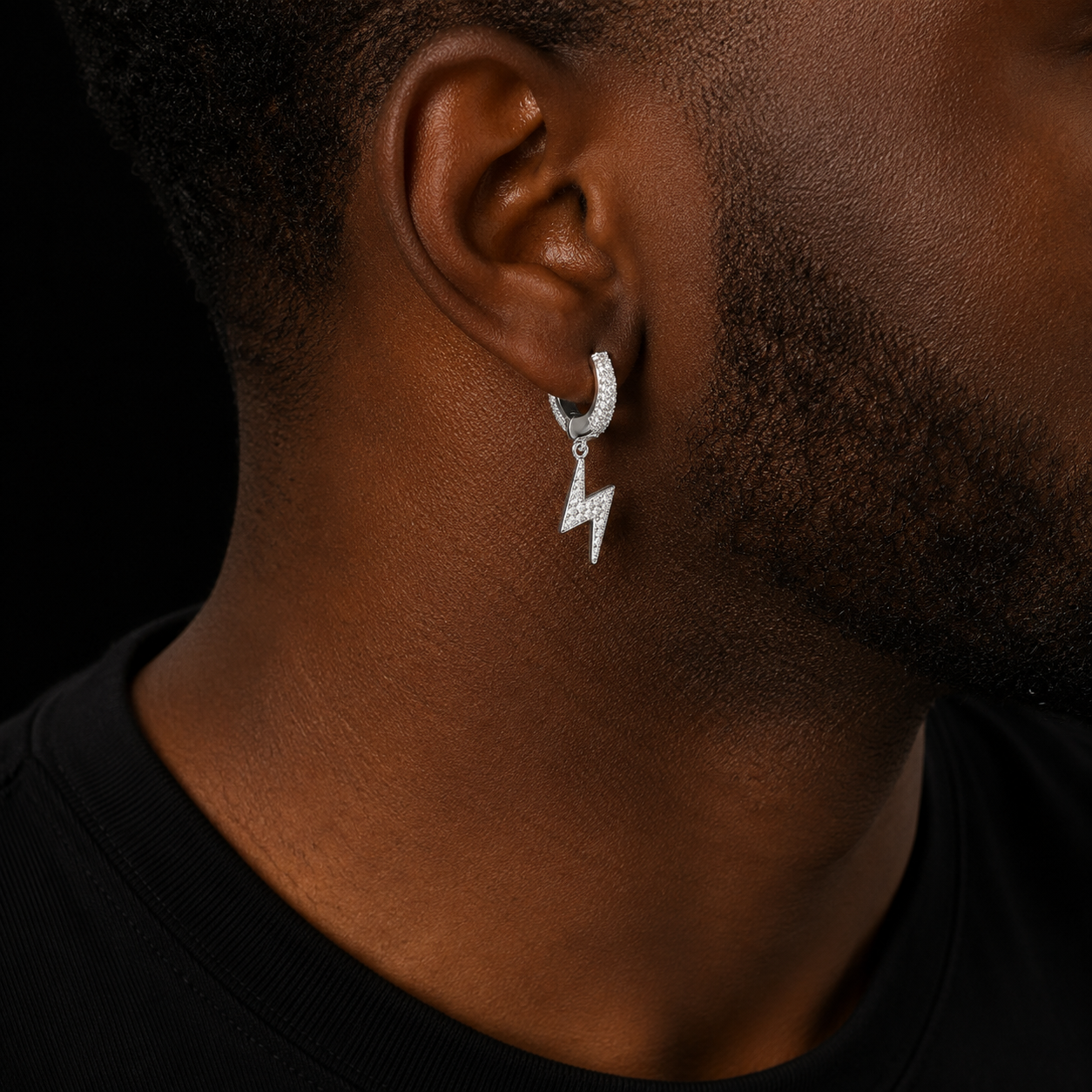 Bubble Letter Iced Out Lightning Bolt Earrings for Men Real Gold Plated Hip Hop Jewelry
