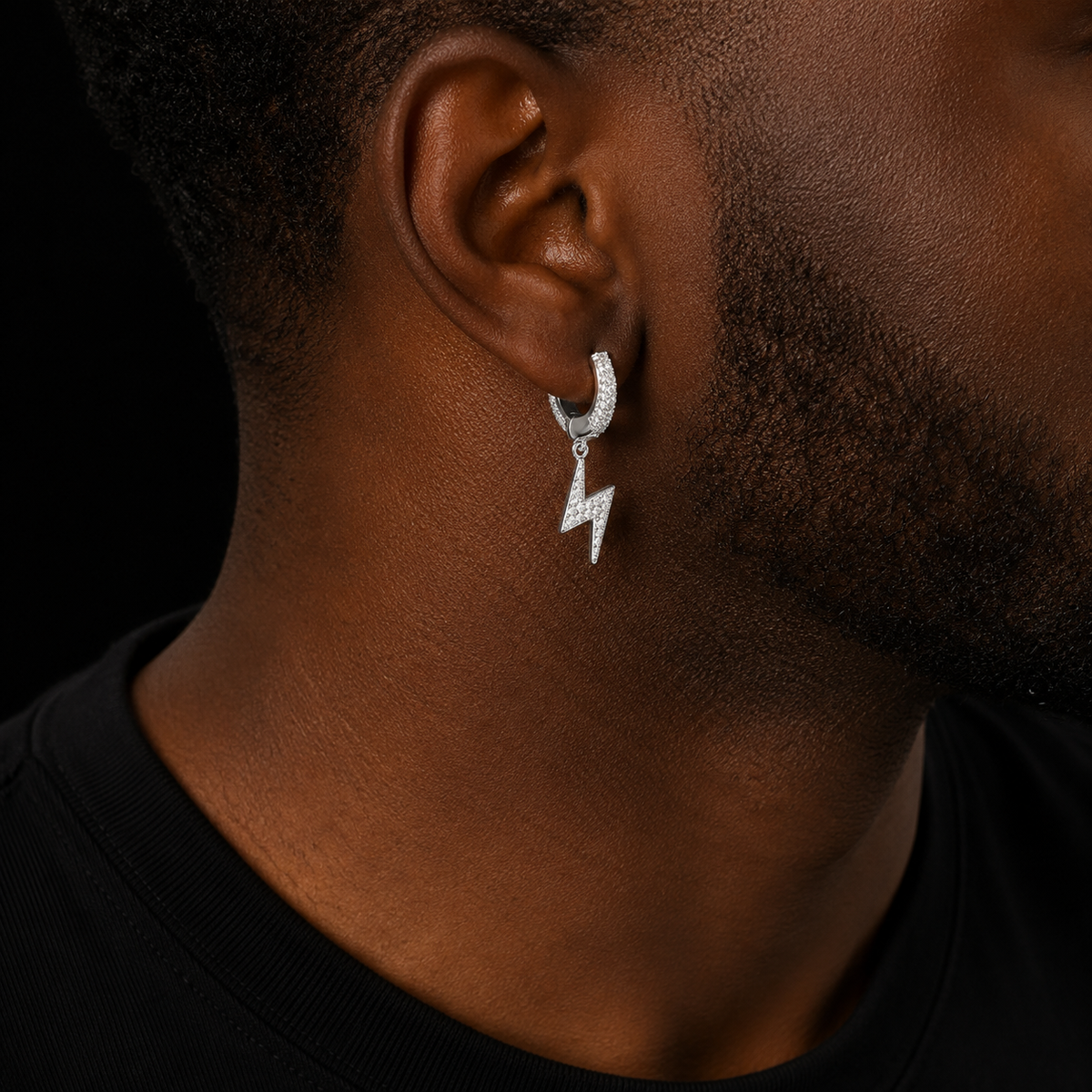 Bubble Letter Iced Out Lightning Bolt Earrings for Men Real Gold Plated Hip Hop Jewelry