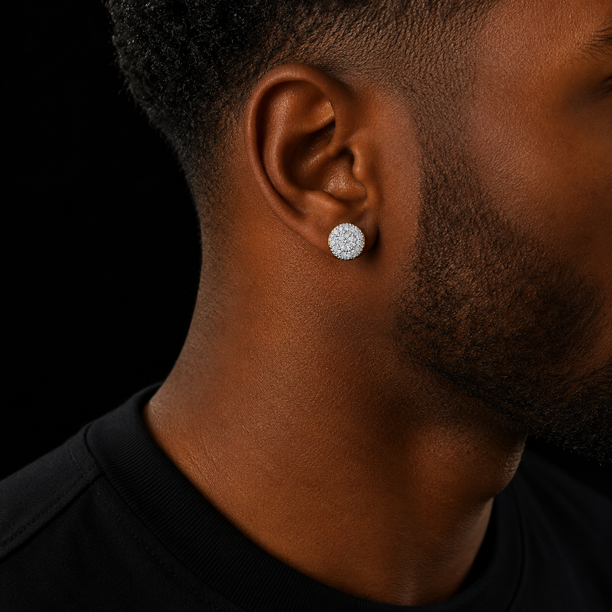 8MM Gold Color Small Round Stud Earring  AAAA Cubic Zircon Screw Back Men Fashion Hip Hop Jewelry