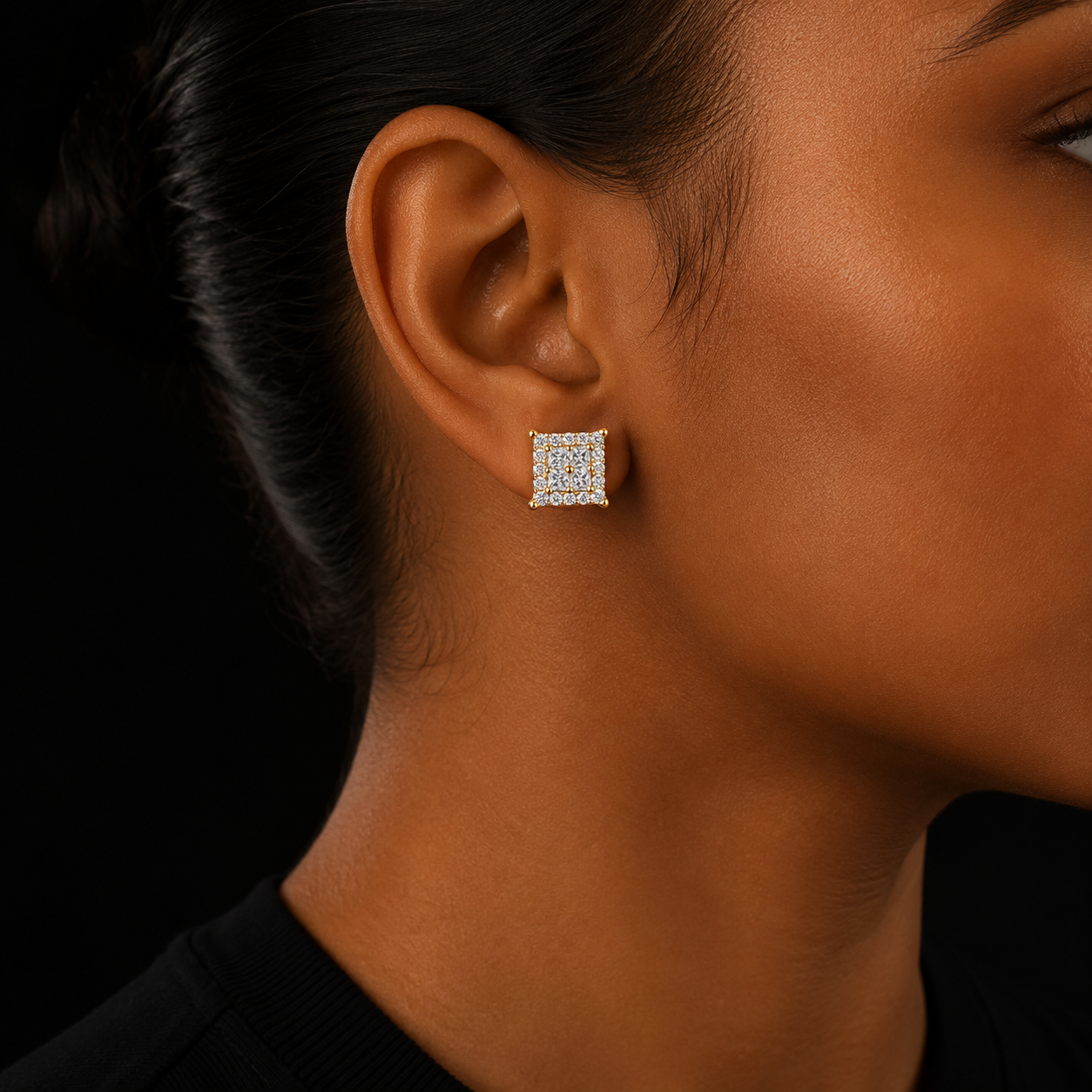12MM Square Baguette Zircon Stud Earring Silver Color Charm Screw Back Women Men's Earrings Fashion Hip Hop Jewelry