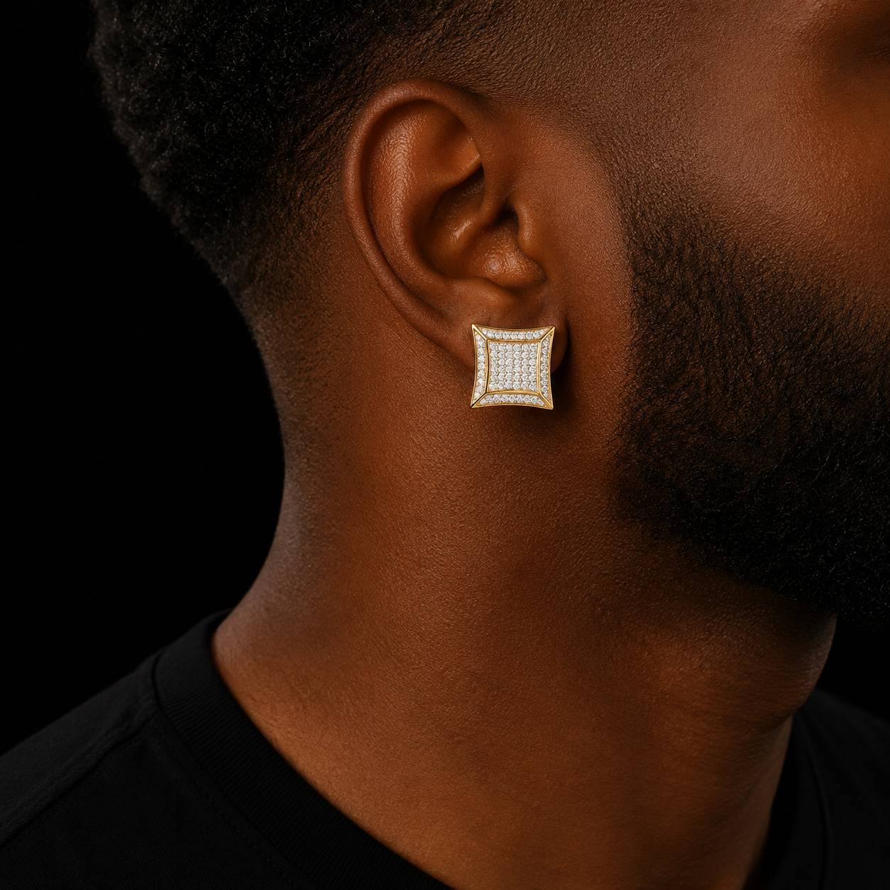 15MM Big Square Men Stud Earring Gold Color Full Cubic Zircon Screw Back Earrings Hip Hop Jewelry for Women