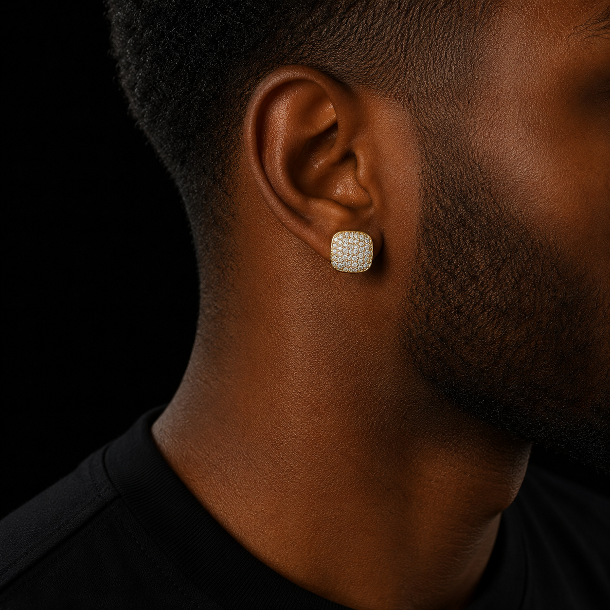 10MM Square Men Women Stud Earring Gold Color Full Cubic Zircon Screw Back Earrings Hip Hop Jewelry for Gift