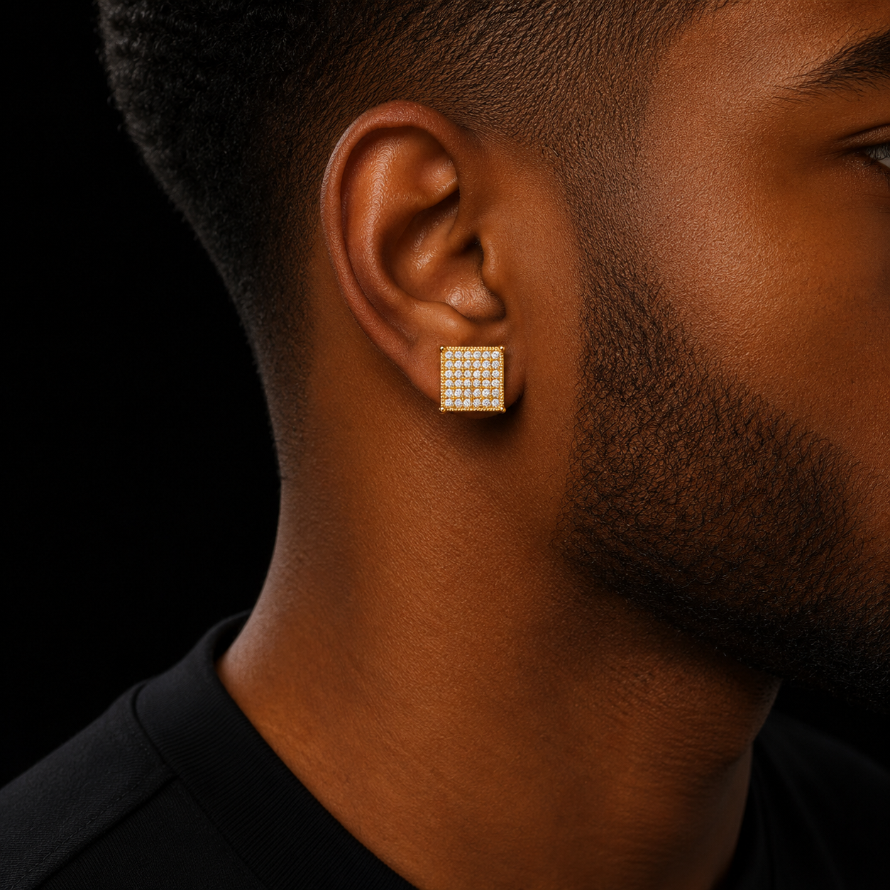 Micro Pave Cubic Zircon Earring Gold Color Hip hop Jewelry Copper Iced AAA CZ Square Stud Earrings Push-back 12x12mm Street Rock