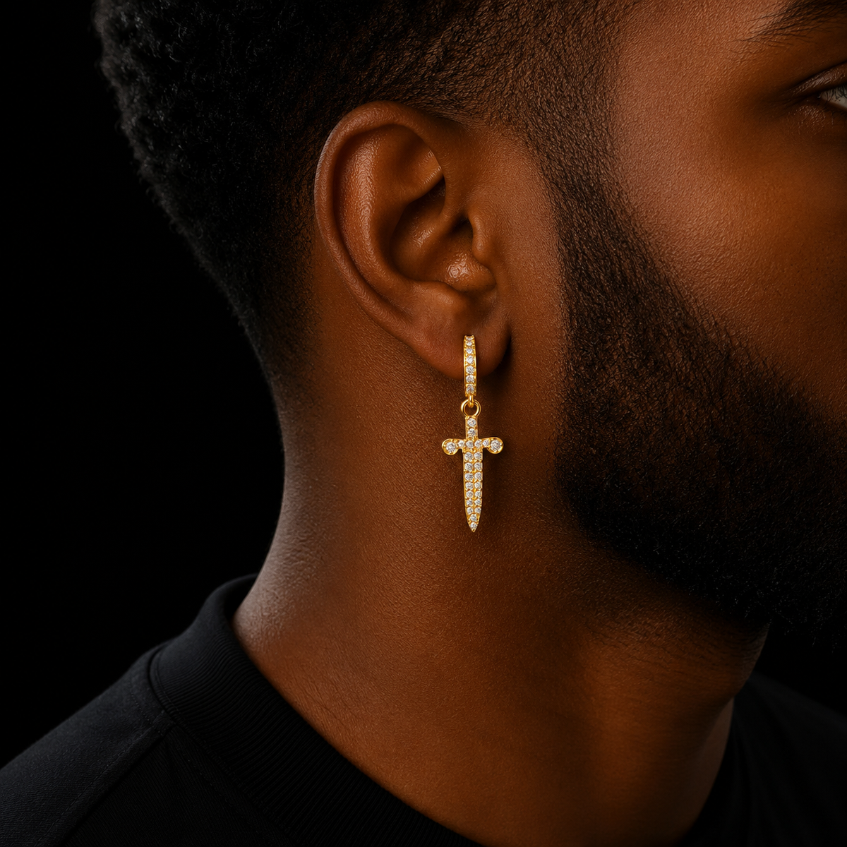 Bubble Letter Men Earrings Hoop Sword Real Gold Plated Hip Hop Jewelry 2021 Trend Christmas Gift Pendientes Hombre