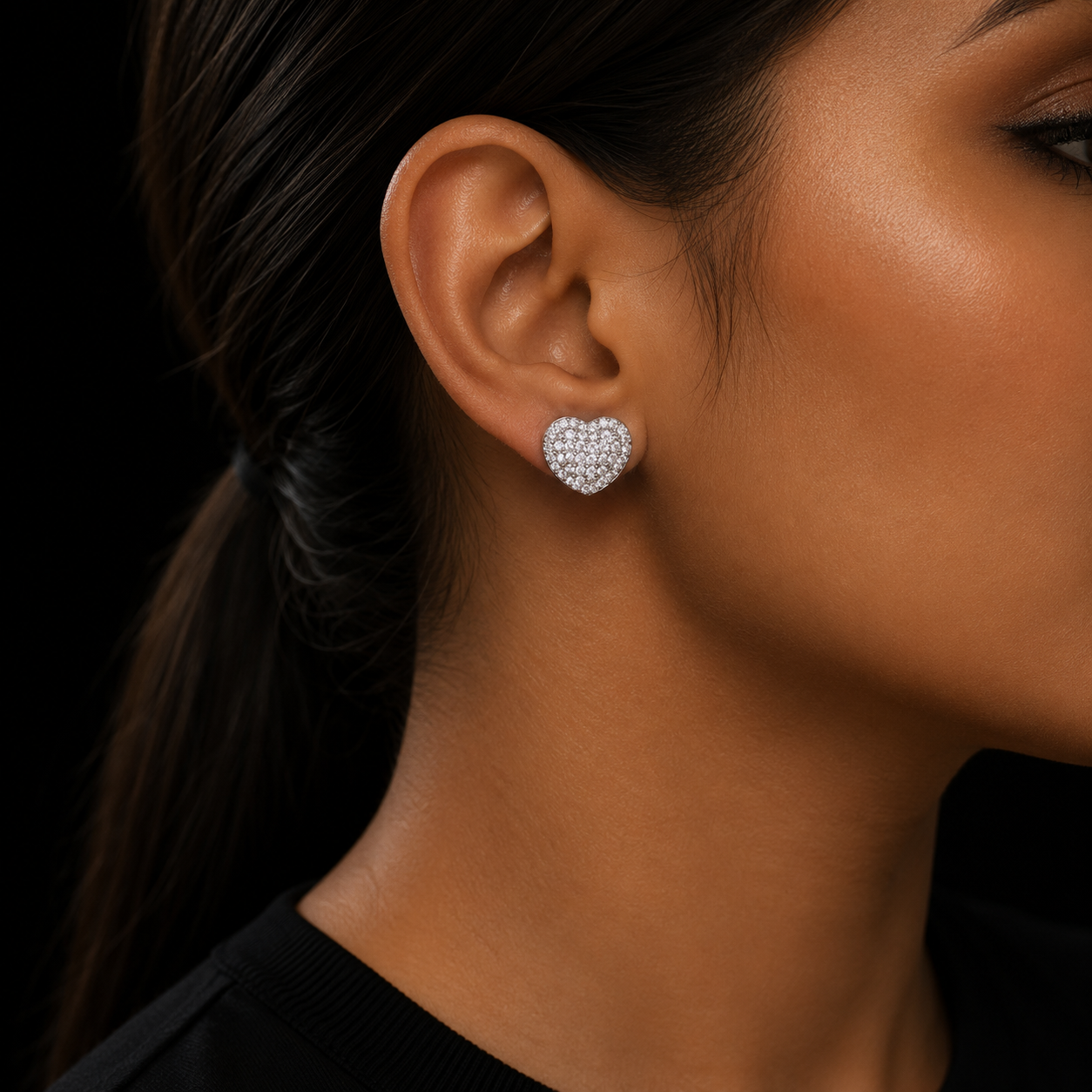 Heart-shaped Earring White Color Full Cubic Zircon Women Fashion Hip Hop Jewelry for Gift 14MM