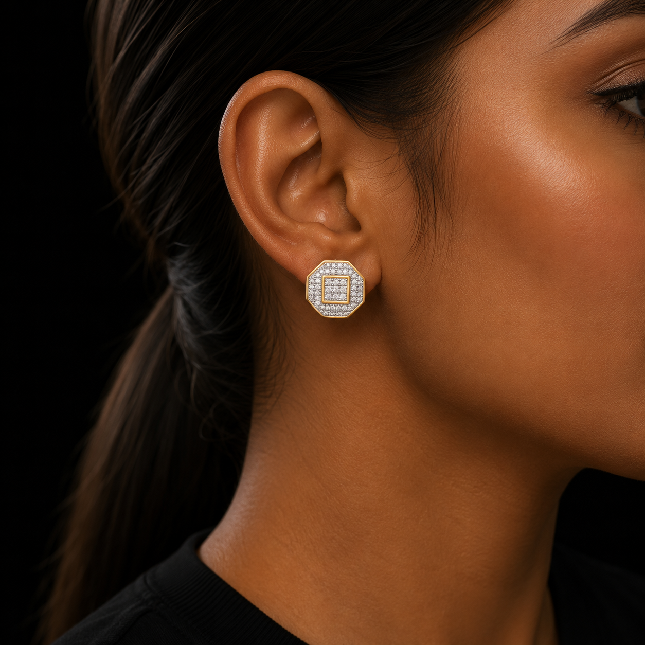 11MM Round Men Women Stud Earring Gold Color Iced Cubic Zircon Screw Back Earrings Hip Hop Jewelry