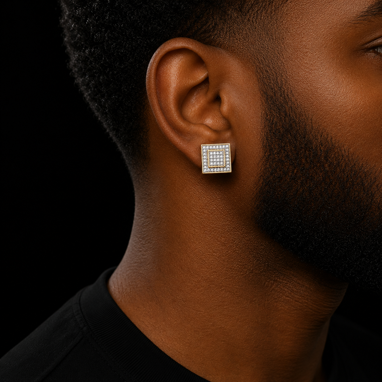 11MM Square Stud Earring Silver Color Full Cubic Zircon Screw Back Men's Earrings Fashion Hip Hop Jewelry for Gift