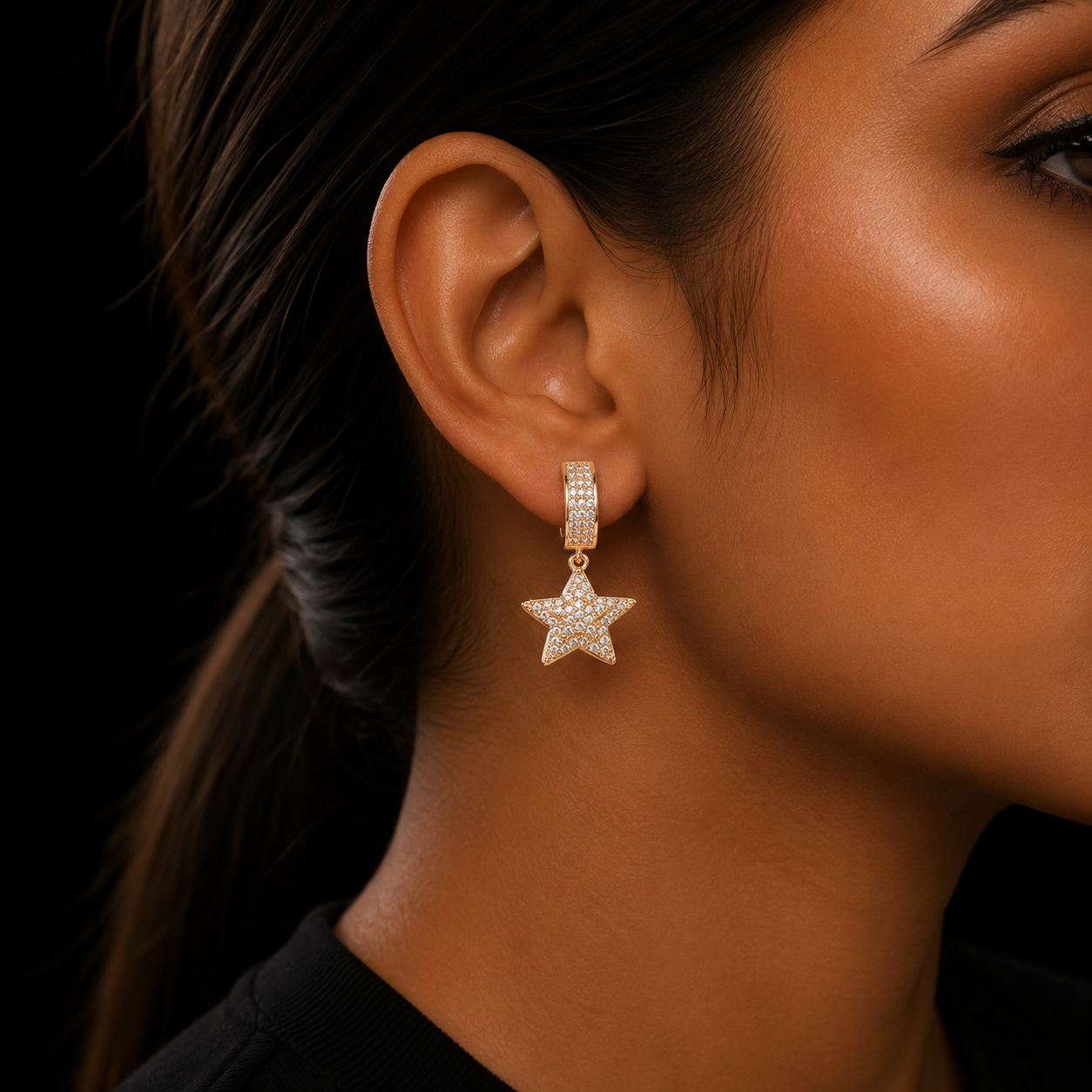 Bubble Letter Iced Out Women Earrings Star Real Gold Plated Hip Hop Jewelry