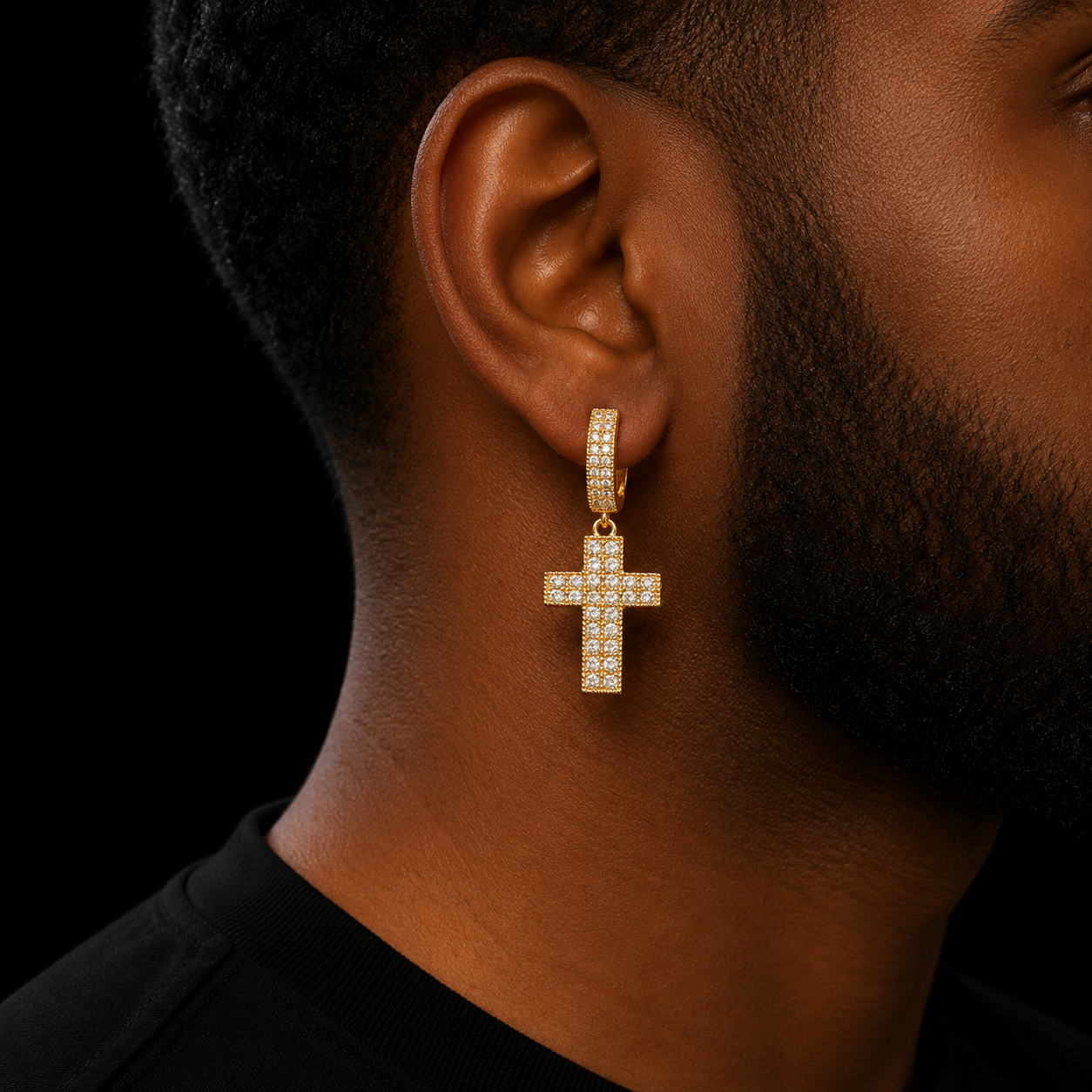 Bubble Letter Cross Earrings for Men Iced Out Charms Real Gold Plated Hip Hop Jewelry
