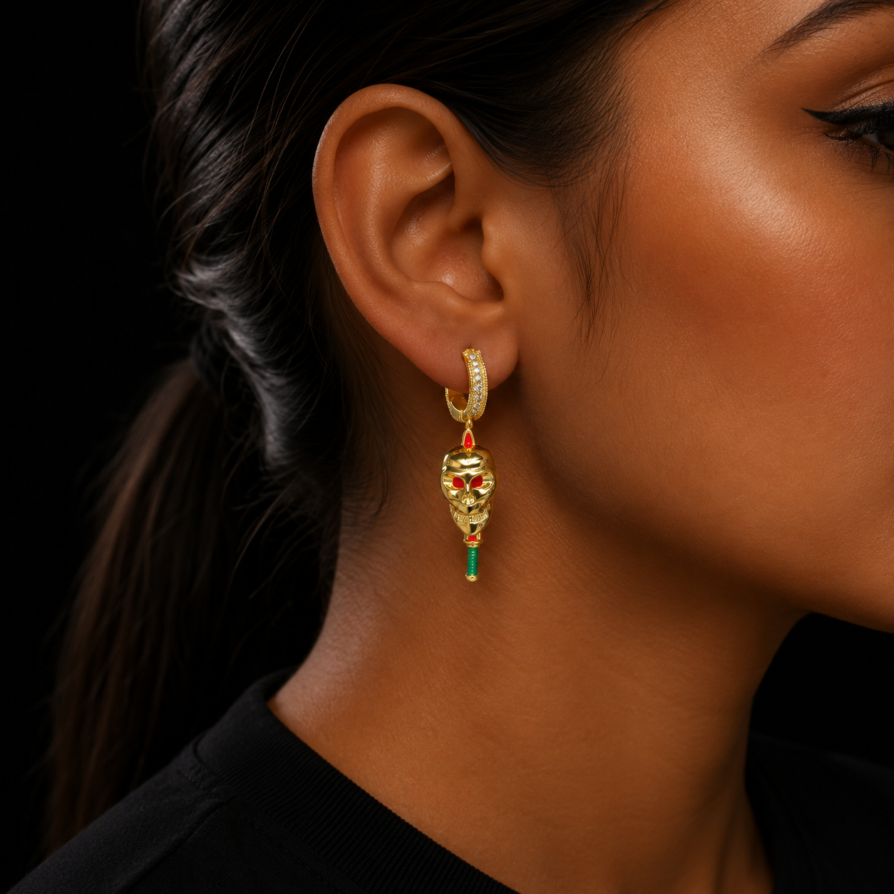 Bubble Letter Iced Out Earring for Women Skull Drop Ear Cuff Real Gold Plated Hip Hop Fashion Jewelry 2022 Trend