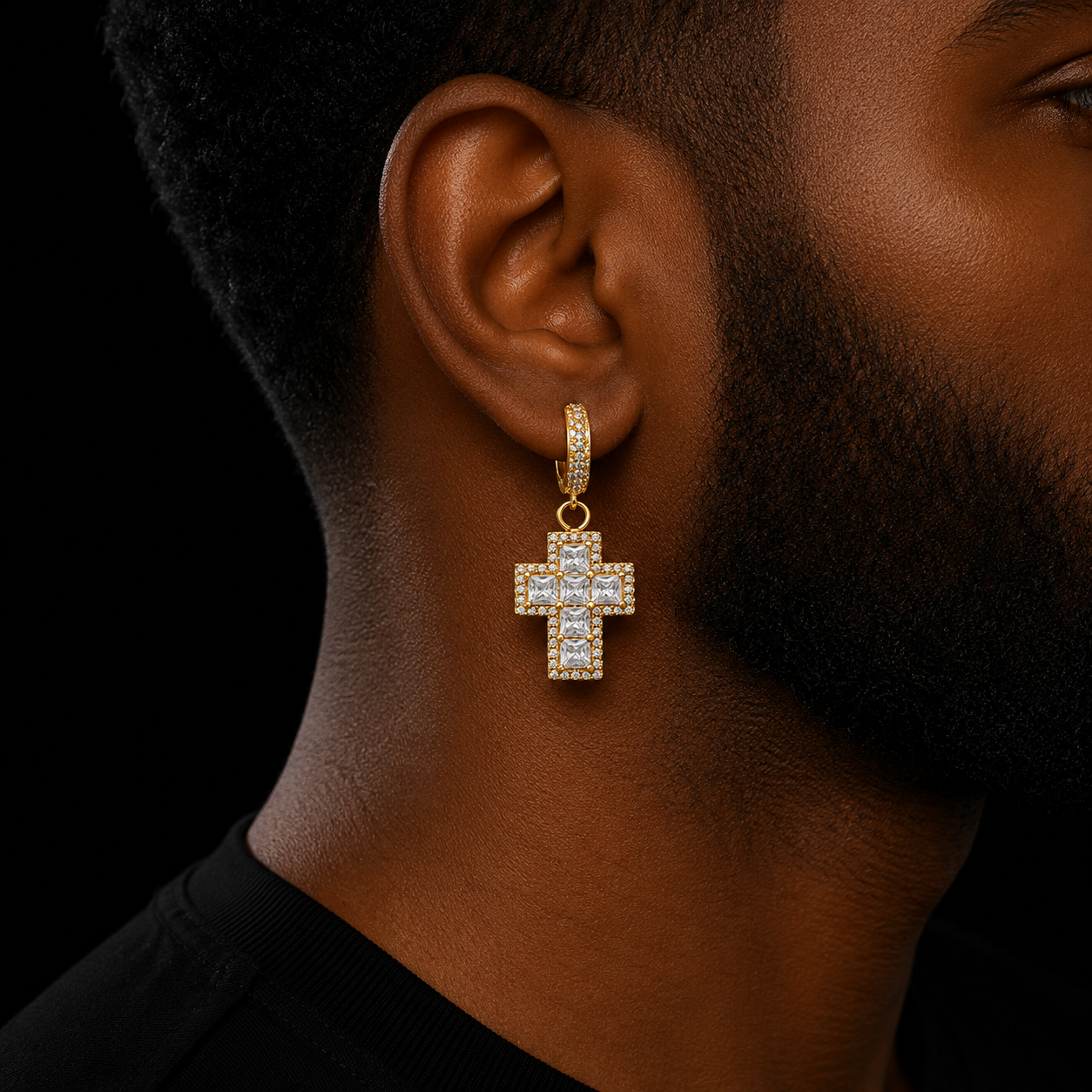 Bubble Letter Cross Drop Earrings for Men Baguette Real Gold Plated Hip Hop Iced Out Jewelry Free Shipping Items