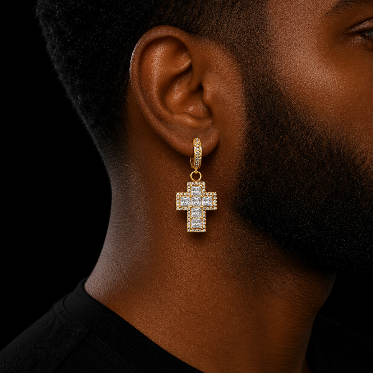 Bubble Letter Cross Drop Earrings for Men Baguette Real Gold Plated Hip Hop Iced Out Jewelry Free Shipping Items