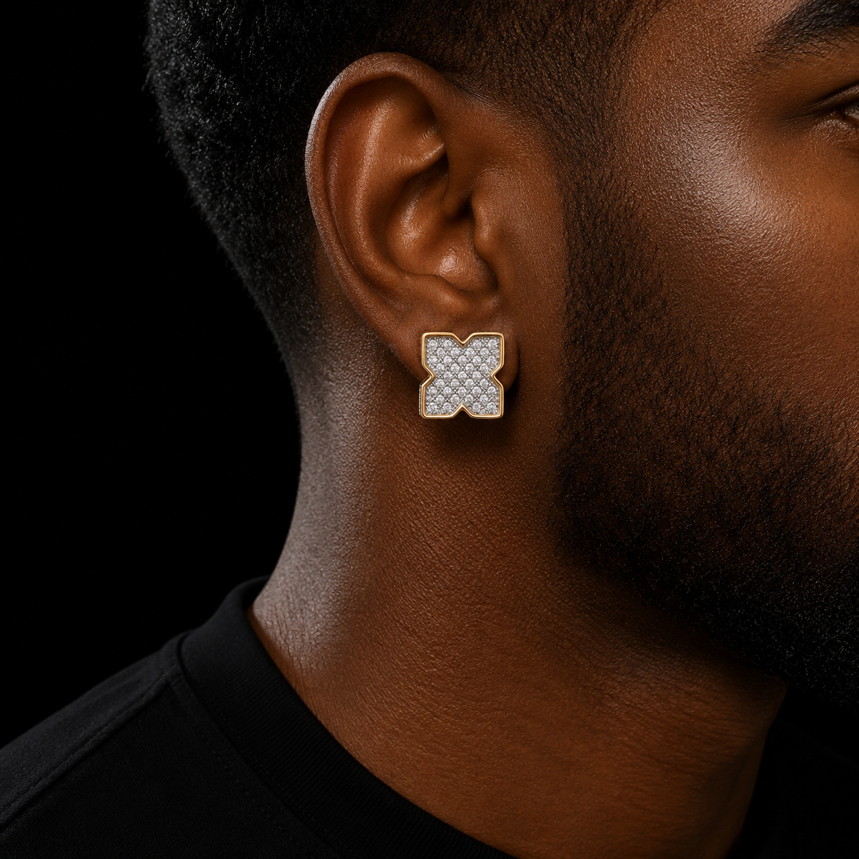9MM Flower shape Men's Women Stud Earring Gold Color Charm Full Cubic Zircon Screw Back Earrings Fashion Hip Hop Jewelry