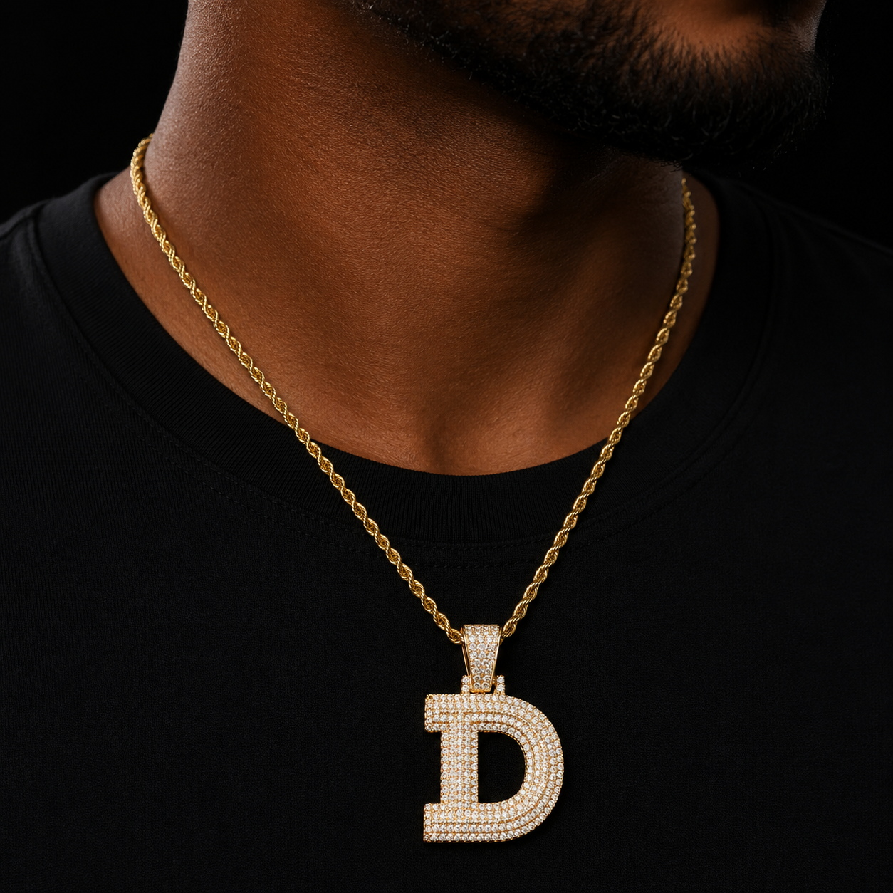 Single Three-layer Zircon Bubble Letters Pendant Necklaces For Men Women Gold Color Plated Hip Hop Jewelry
