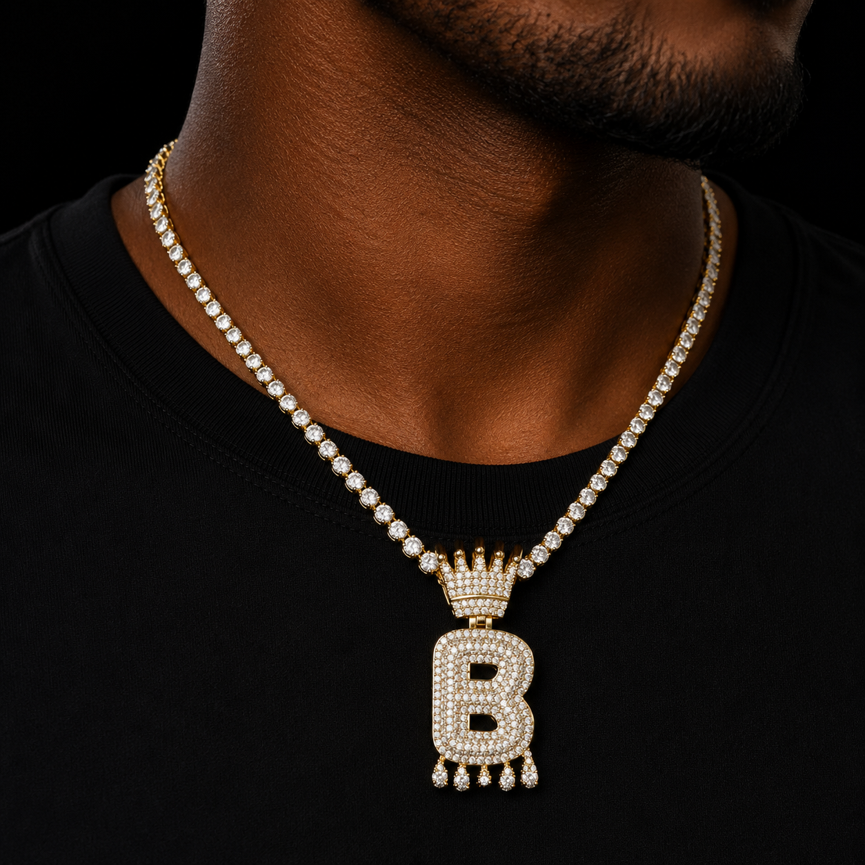 Crown Bail Drip Initials Bubble Letters Pendant With Tennis Chain Necklaces AAA Cubic Zircon Men's Hip Hop Jewelry
