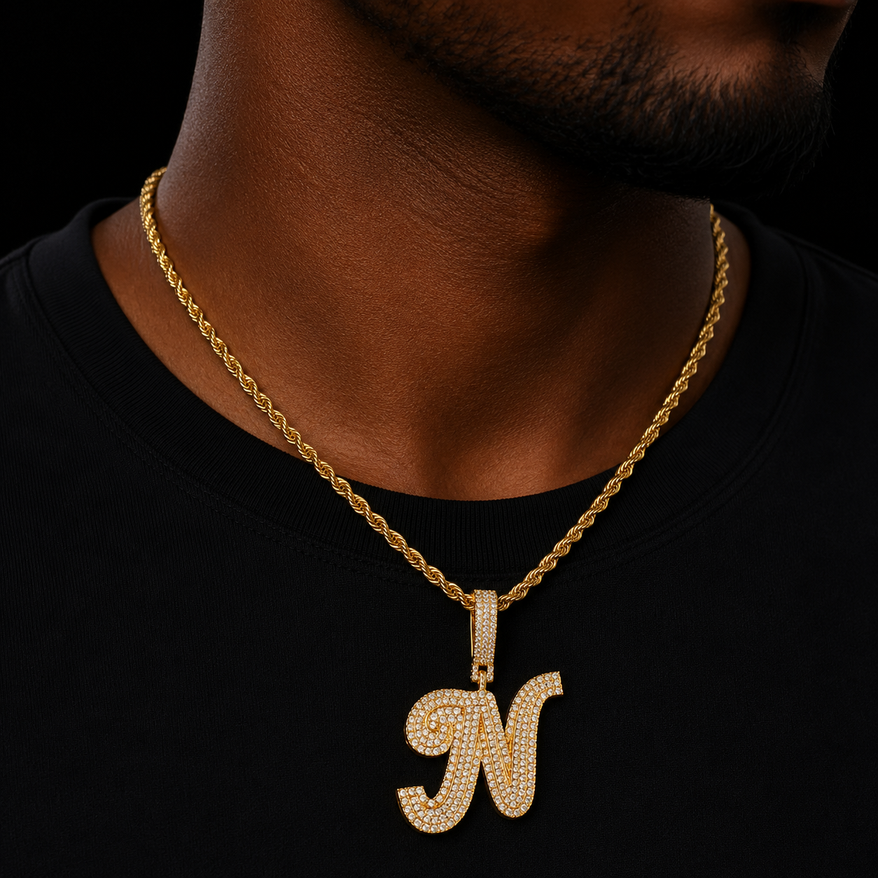 Bubble Initial Letter Jewelry Men Necklace Real Gold Plated Hip Hop Pendant Christmas Gift