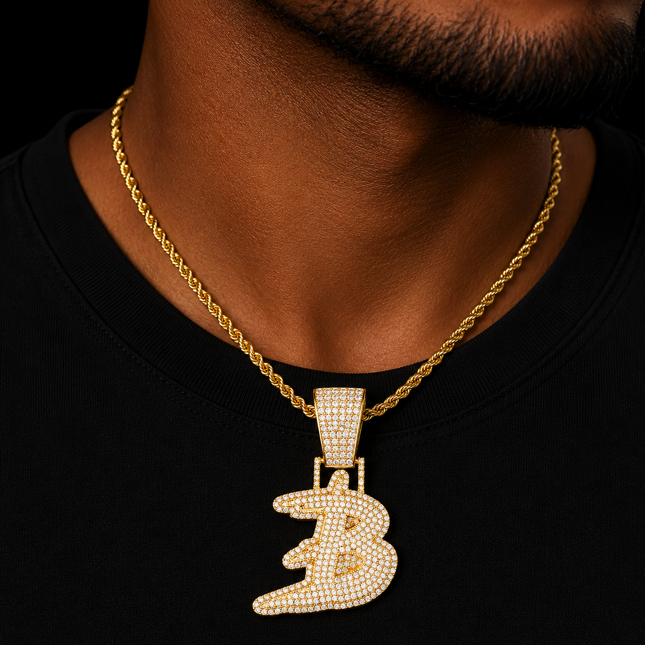 Iced Out Initial Single Letter Pendant Real Gold Color Men Hip Hop Jewelry
