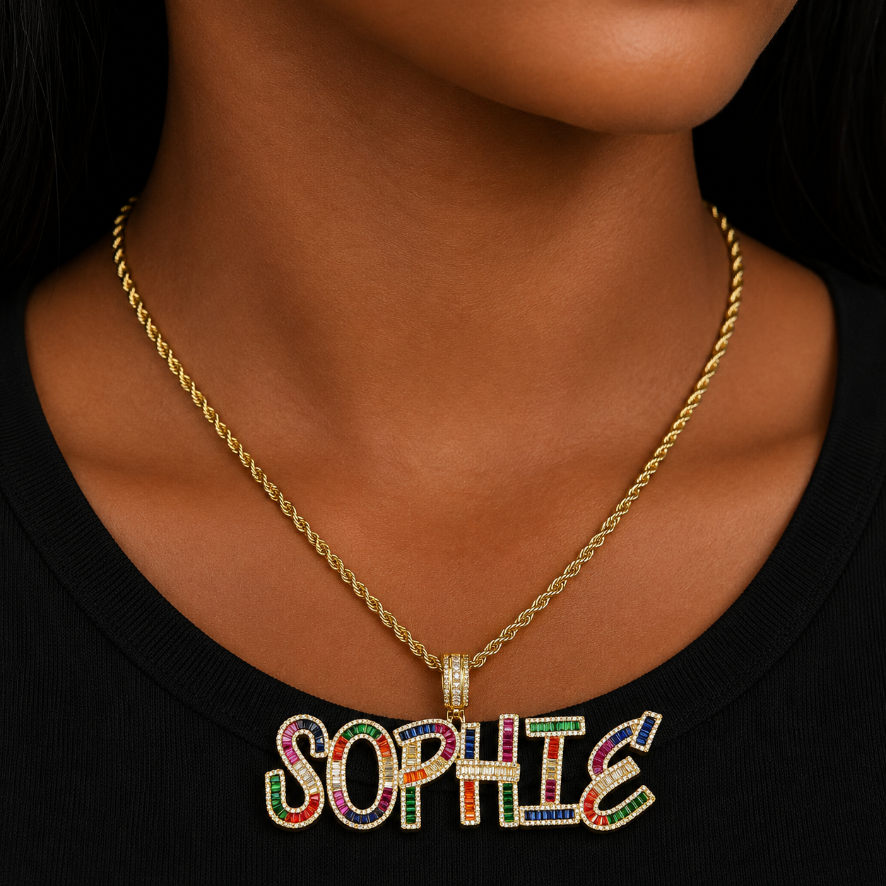 Custom Name Plates Pendant Colorful Baguette Women Hip Hop Jewelry