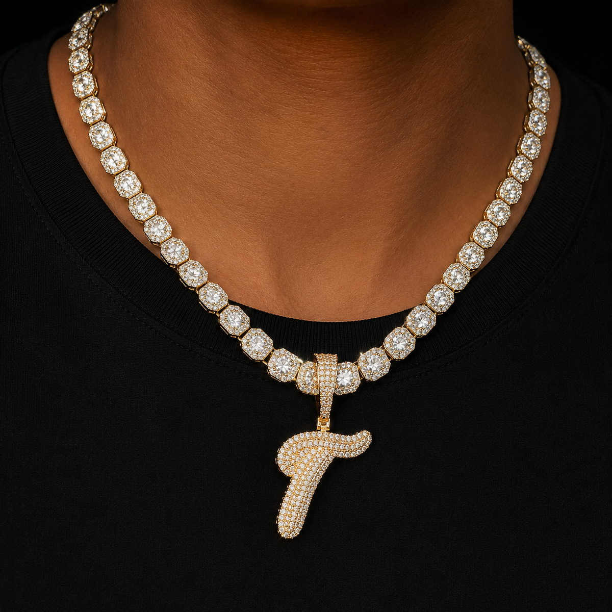 Signature Letter Soild Pendant Hip Hop Gold Color Necklace Jewelry