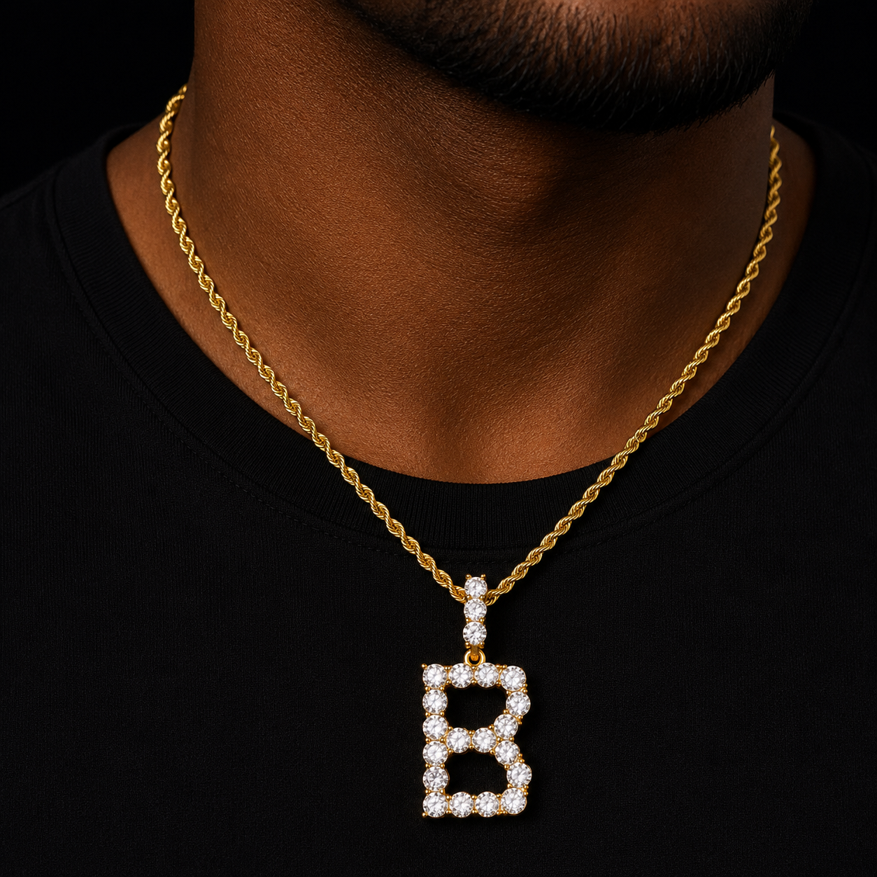 Single Zircon Tennis Letters Necklaces & Pendant Charm For Men/Women Gold Color Hip Hop Jewelry with Rope chain