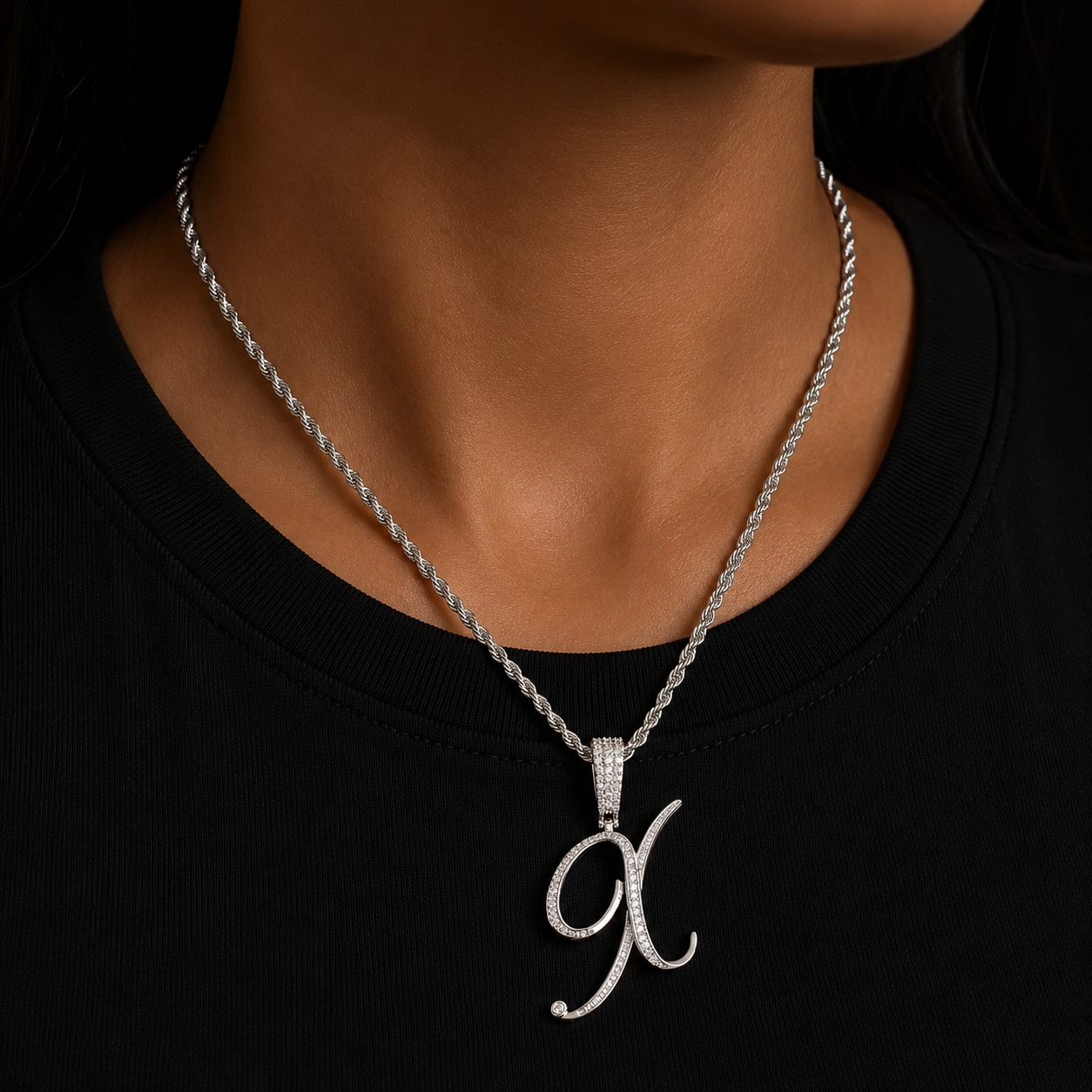 Letter Jewelry for Women Initial Cursive Real Gold Plated Hip Hop Pendant