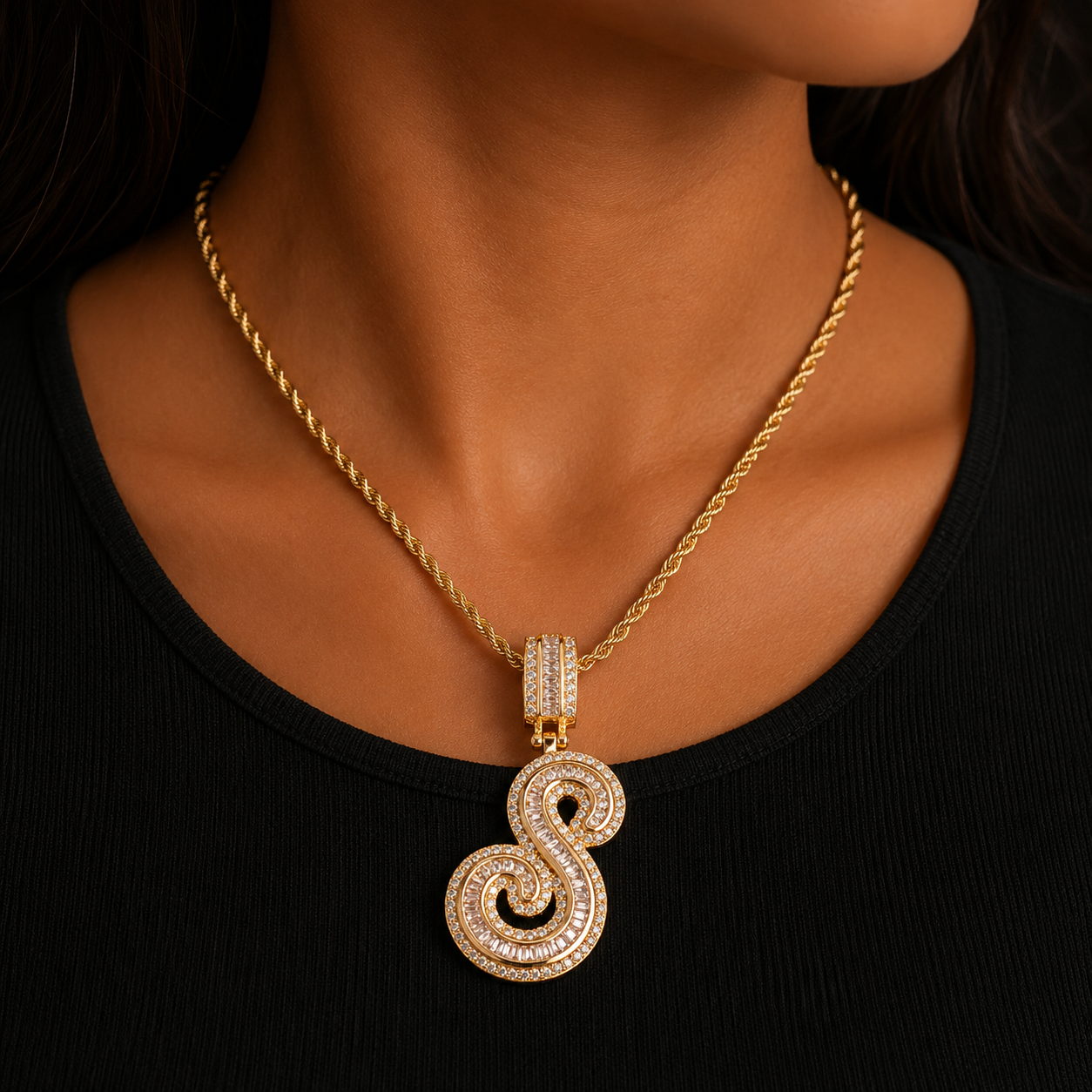 Bubble Letter Letter Jewelry Women’s Cursive Baguette initial Pendant